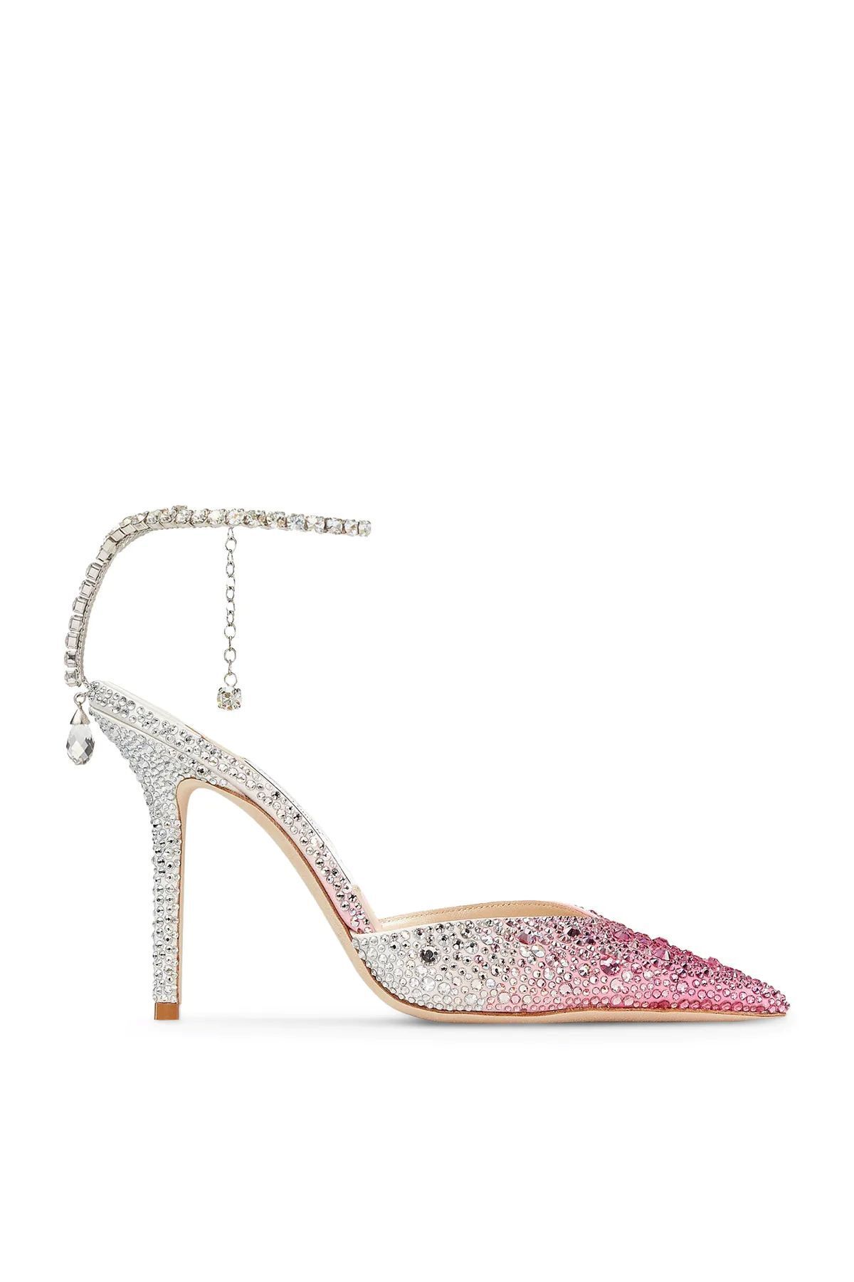 Jimmy Choo Kristalli Candy Pembe Saten 100 mm Topuklu Ayakkabılar