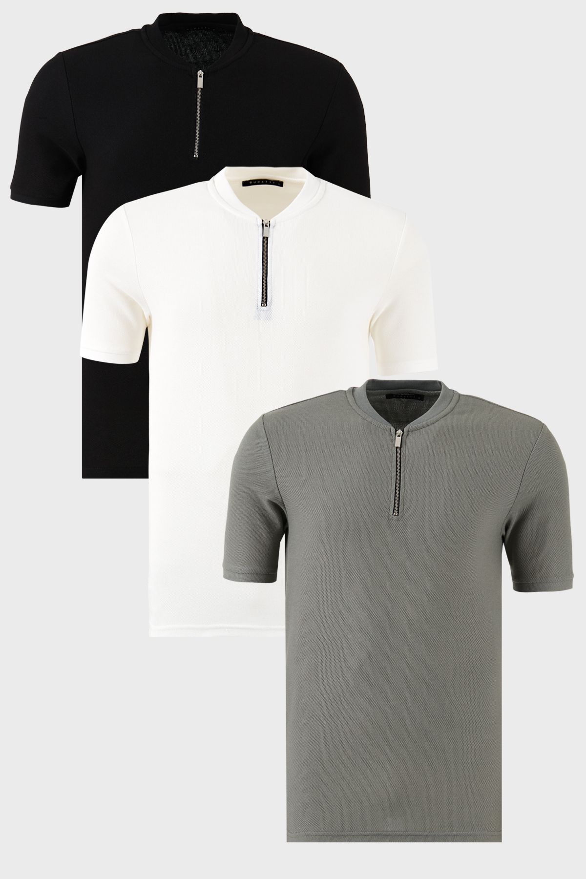 Buratti Pamuklu Regular Fit Yarım Fermuarlı Kolej Yaka 3'lü Paket T Shirt Erkek T SHİRT 5902653S3