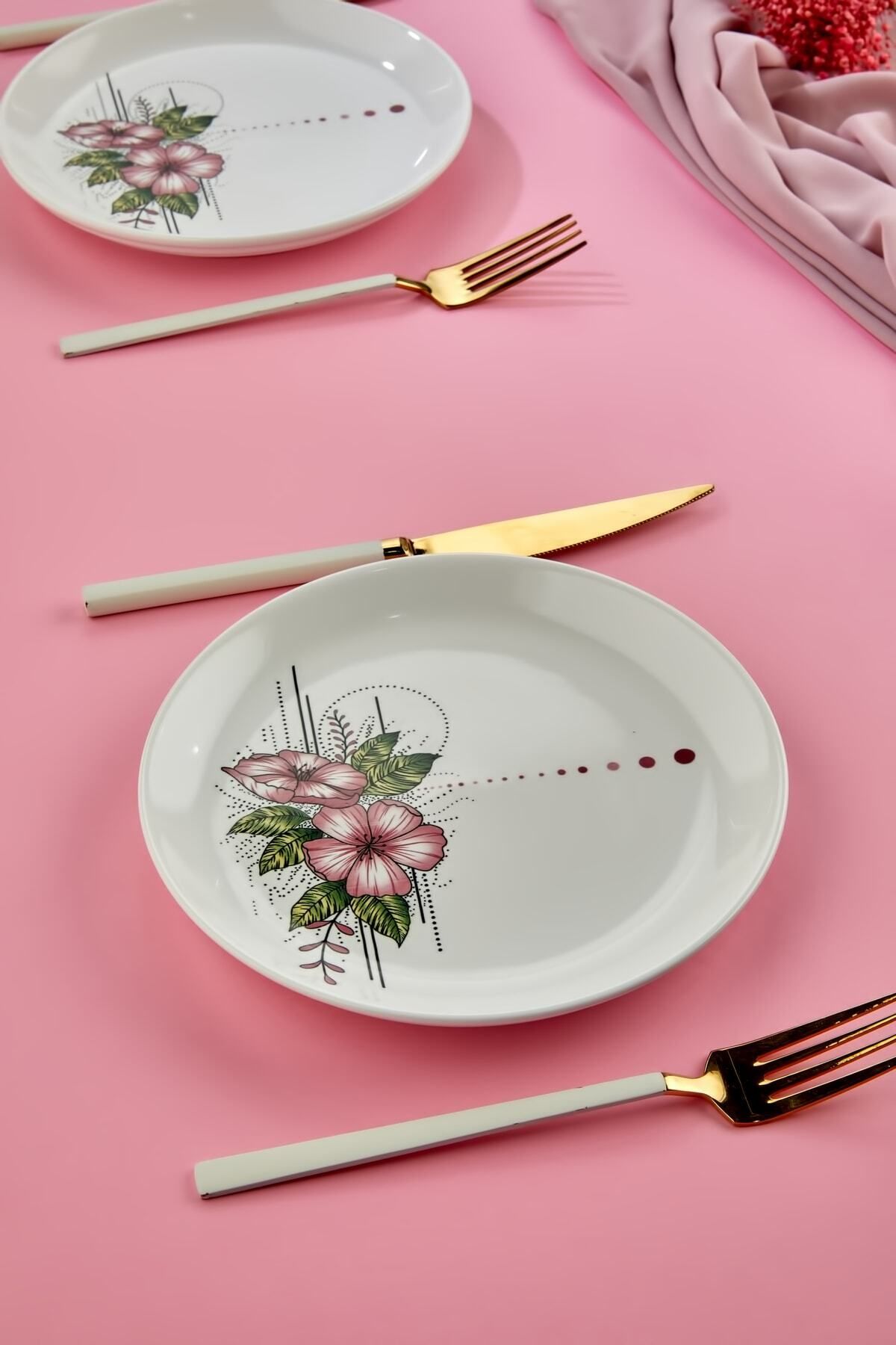 Babion Lüx Seramik Pera Pembe 6 Kişilik Servis Sunum Tabağı 26cm