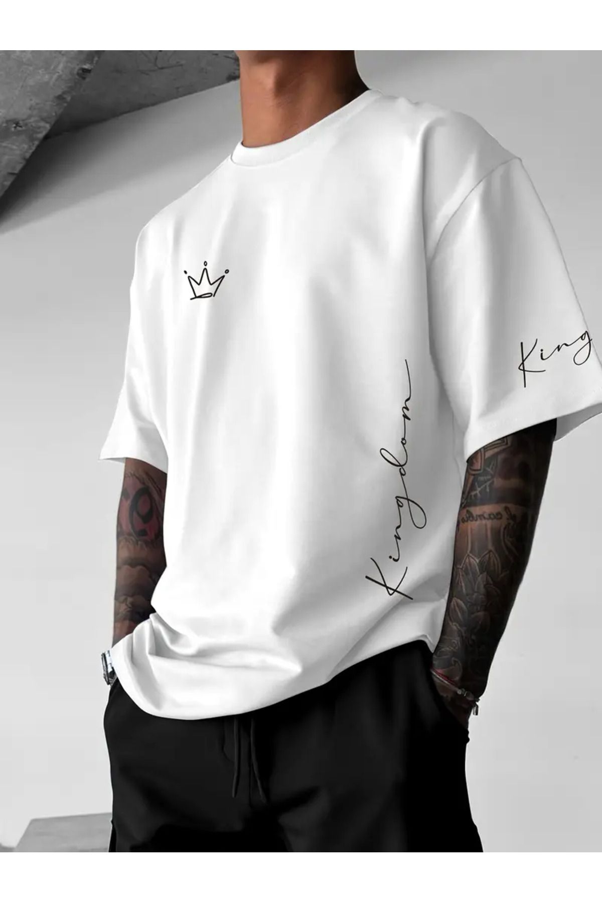LAND MODA Tokyo Grafik T-Shirt - %100 Polyester, Bol Kesim, Rahat Yuvarlak Yaka, Kısa Kollu,