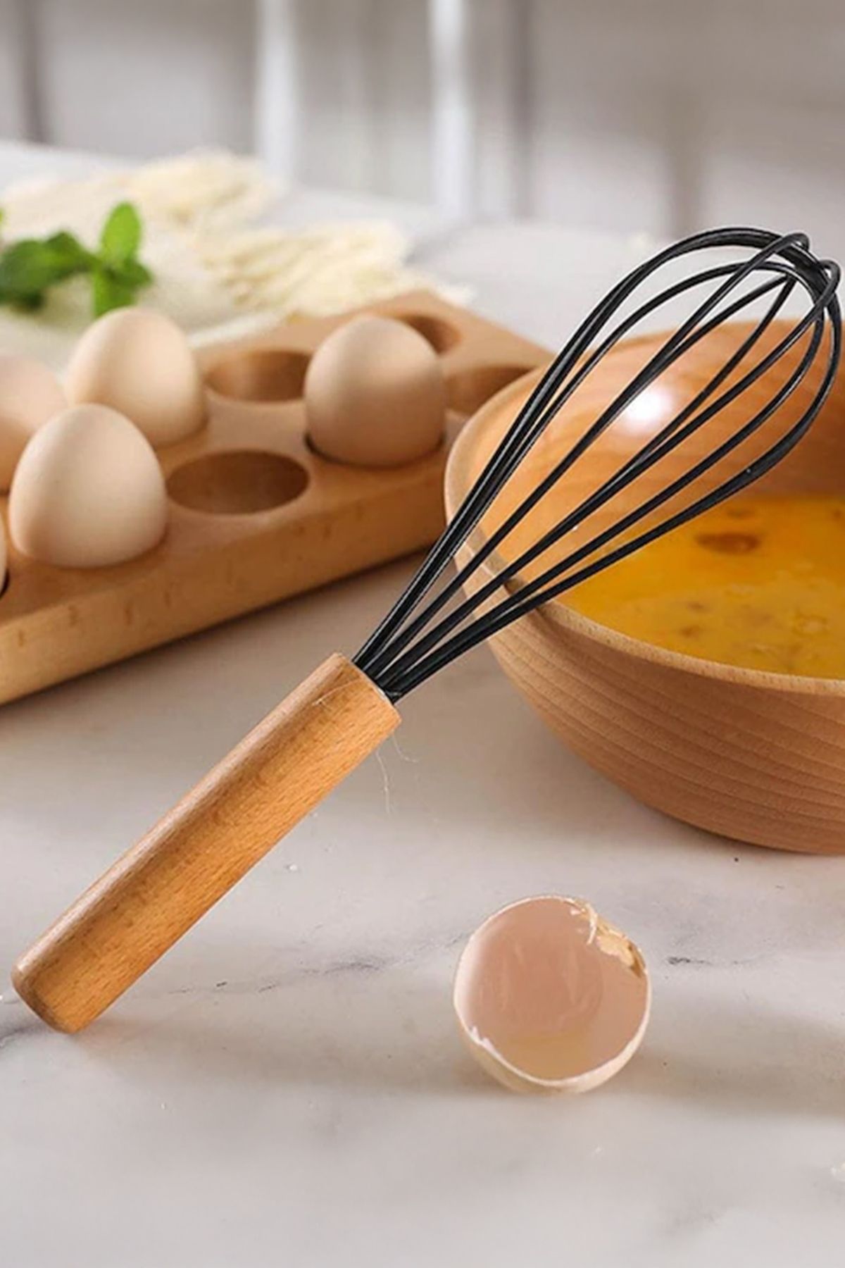 Home Bambu Saplı Silikon Yumurta Çırıpıcı - Çırpma Teli 32 cm Siyah