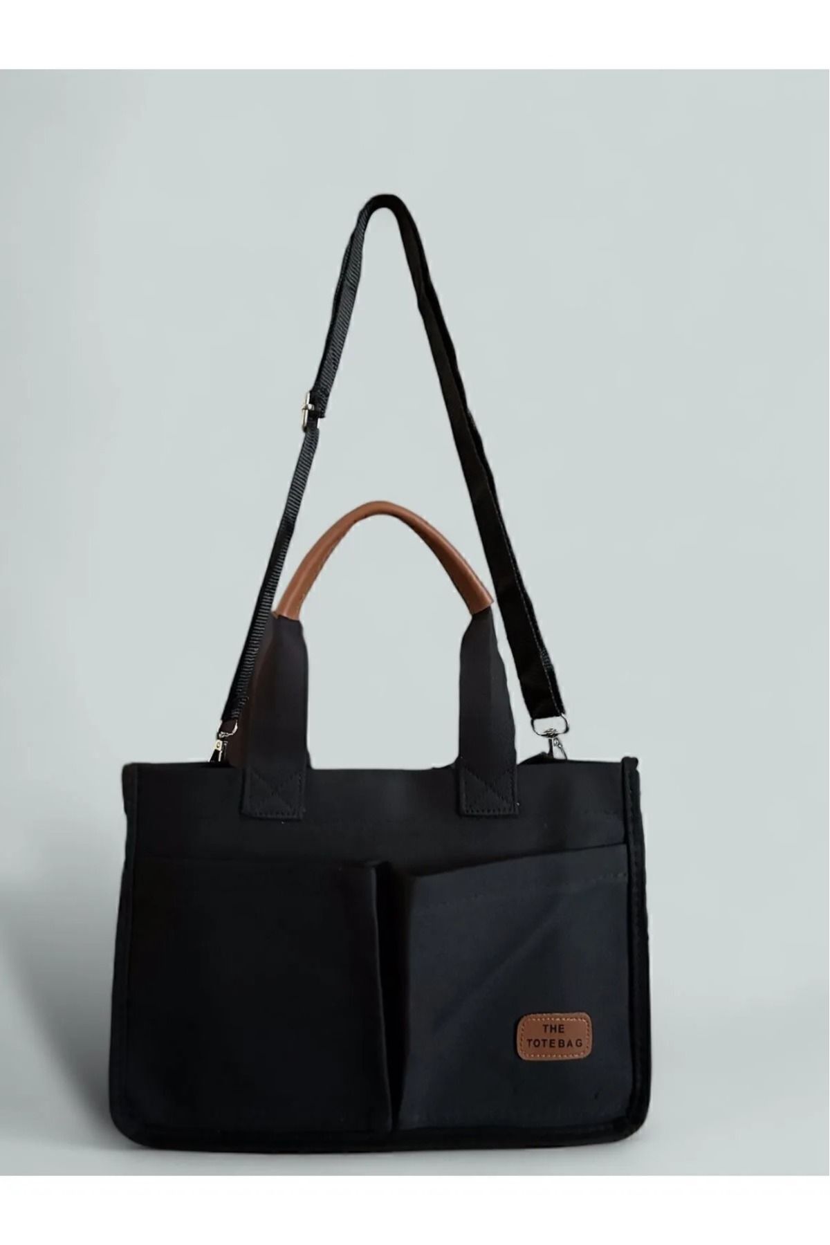 özlora Kadın Kanvas Kumaş İki Adet Ön Cepli Tote Bag El Ve Omuz Çantası