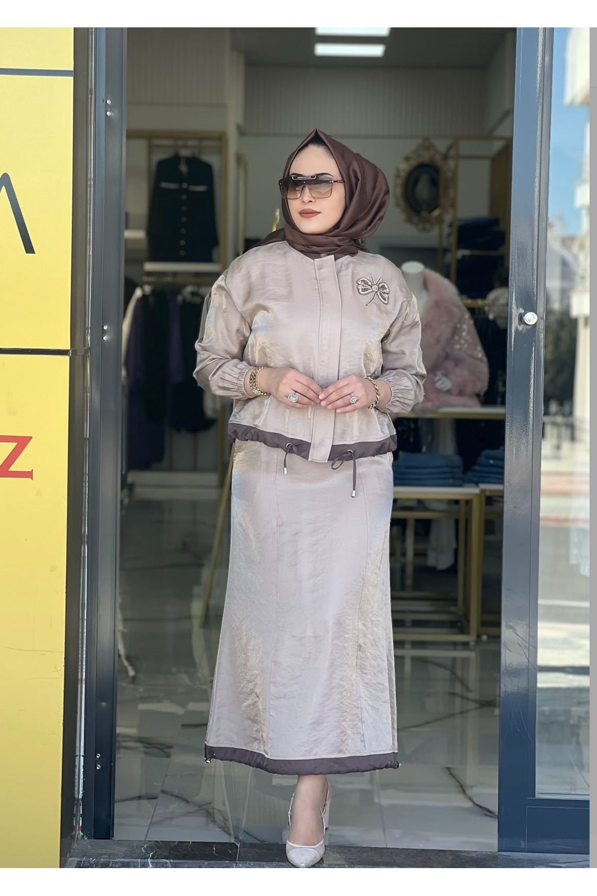 wennew Saten efekt özel gün etekli takım