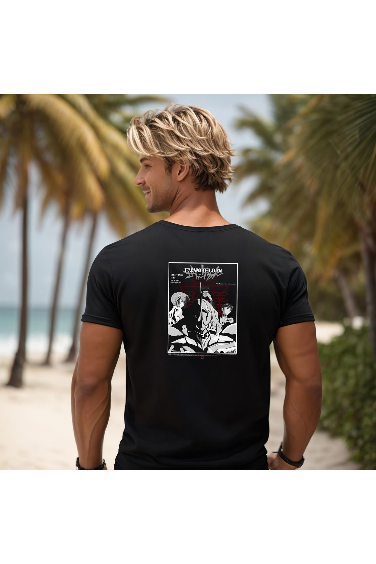 GHAND EVANGELION Neon Genesis BASKILI trend Unısex Normal Kalıp T-Shirt