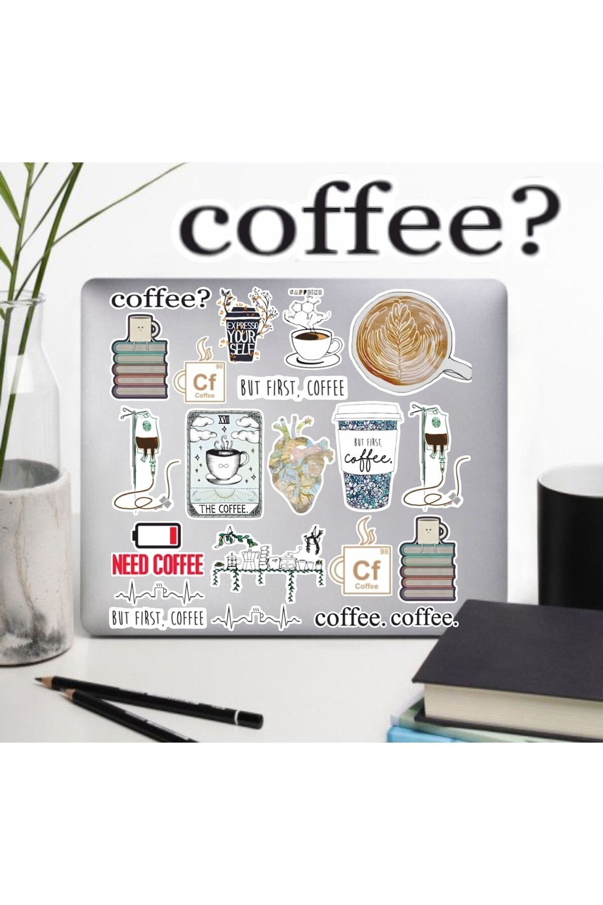 hediyenebak Kahve Tasarımlı Sticker Seti | Laptop Ajanda PC Tablet Telefon Defter Etiket Bullet Journal