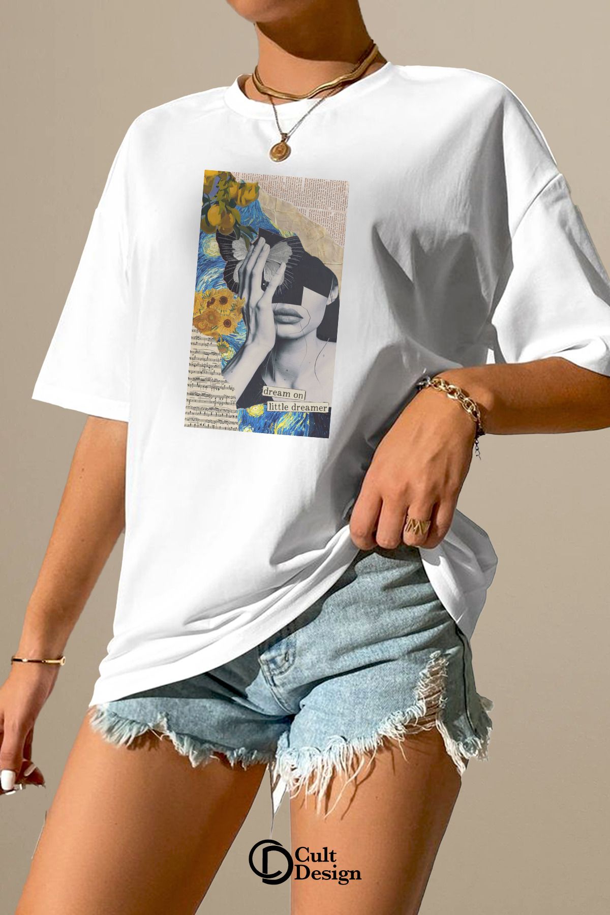 CULTDESİGN SİLÜET KADIN DETAYLI UNİSEX model Özel Premium Baskılı Basic, Organik Pamuklu, Bisiklet Yaka T-Shirt