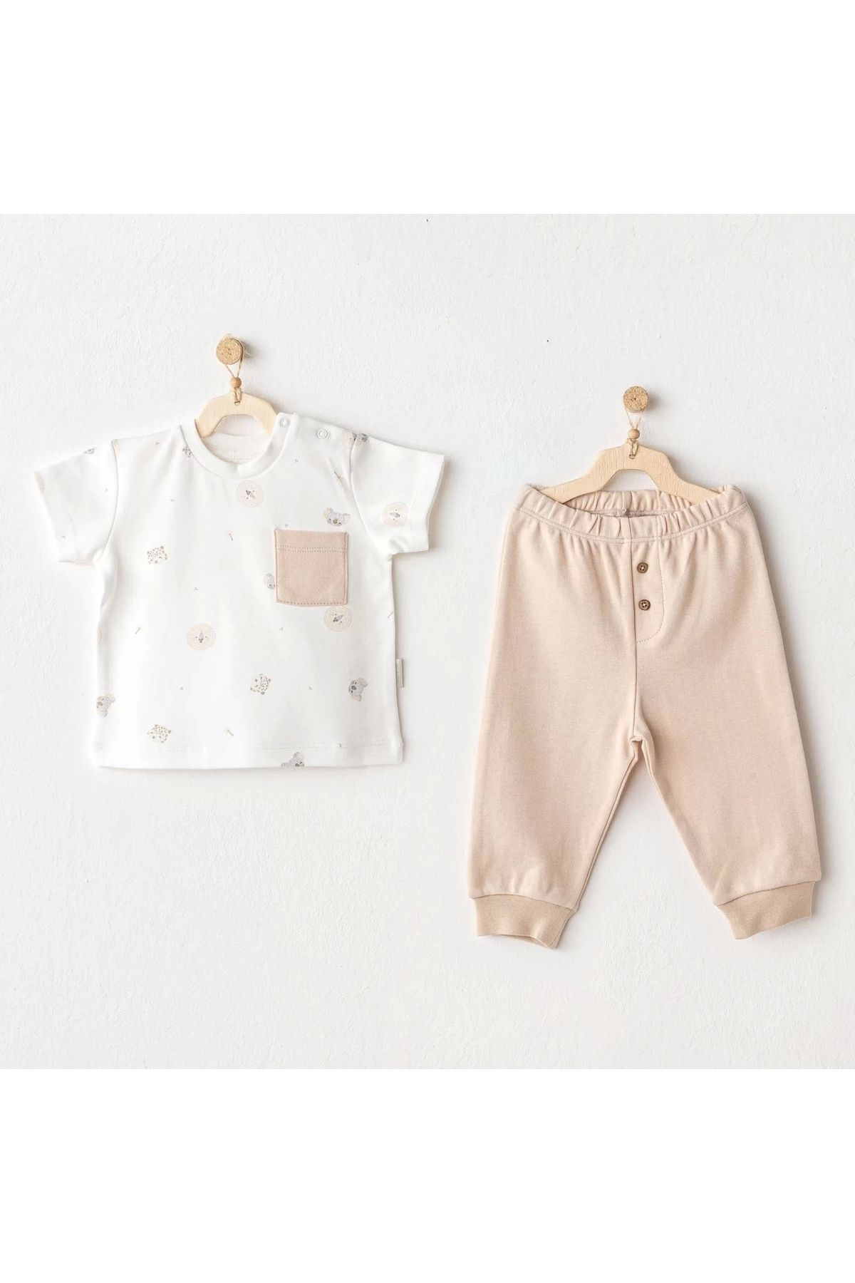 Dilara Boutique Andywawa Ac25848 Happy Animals Bebek 2'li Takım Beige