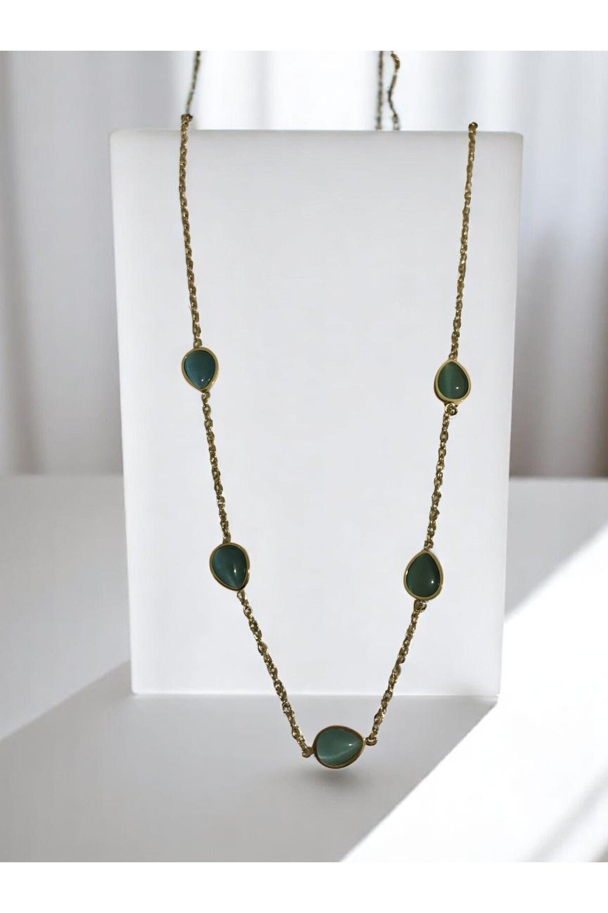 shop 316 L PASLANMAZ ÇELİK GOLD KAPLAMA VİNTAGE SU YEŞİLİ TREND KOLYE KARARMAZ