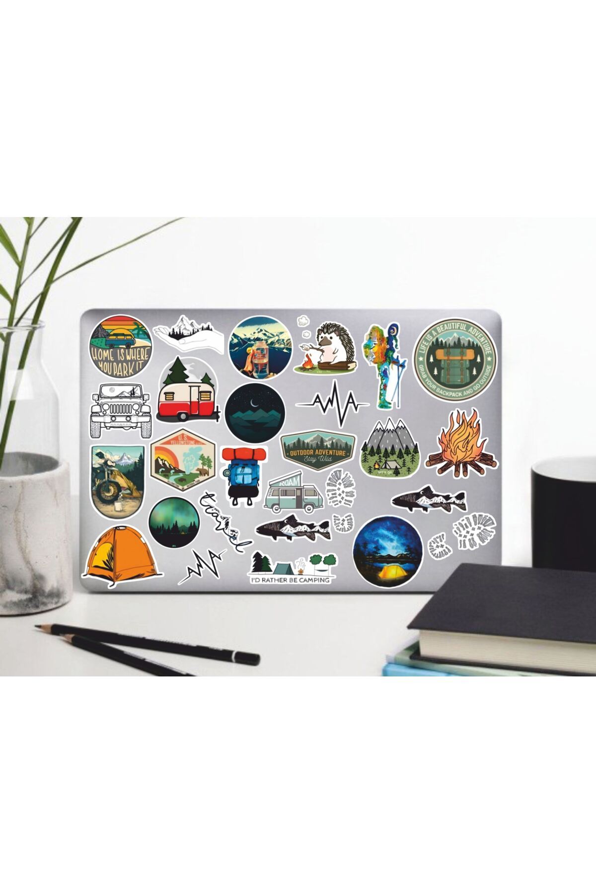 hediyenebak Kamp - Doğa Sticker Seti | Laptop Ajanda PC Tablet Telefon Defter Etiket Bullet Journal