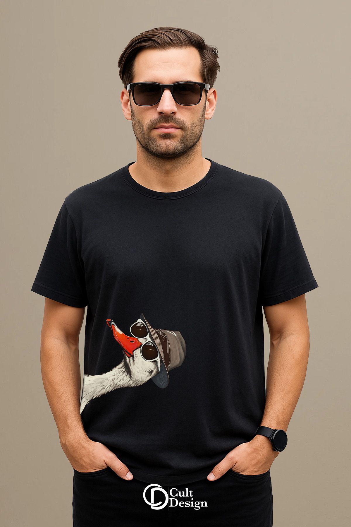 CULTDESİGN ÖRDEK KAFA UNİSEX Premium Baskılı Basic, Organik Pamuklu, Bisiklet Yaka T-Shirt