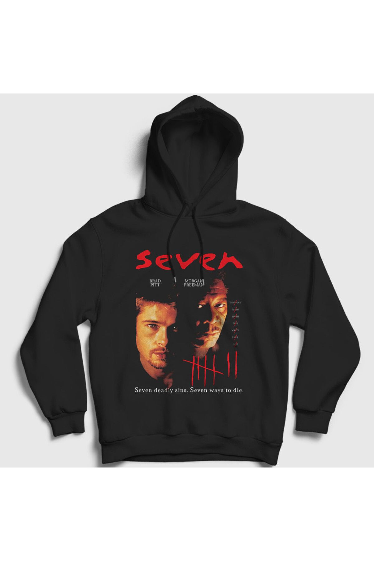 Presmono Unisex Siyah Poster Movie Seven Se7en Kapüşonlu Sweatshirt 544670tt