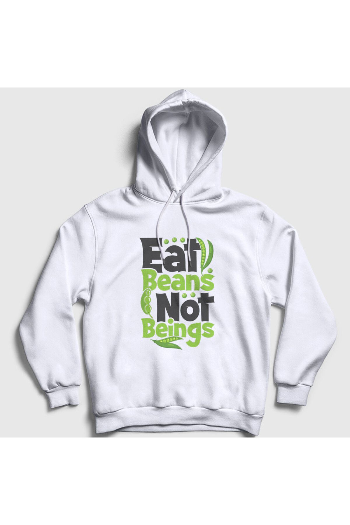 Presmono Unisex Beyaz Beans Vegan Vegetarian Vejetaryen Kapüşonlu Sweatshirt 541869tt