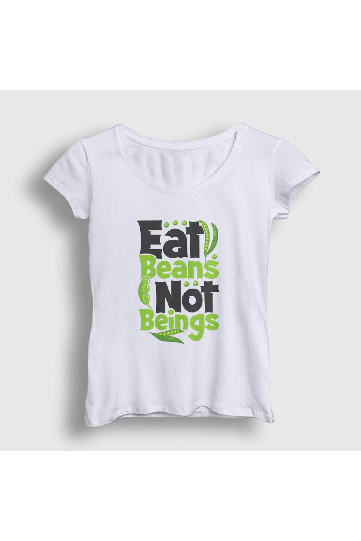 Presmono Kadın Beyaz Beans Vegan Vegetarian Vejetaryen T-Shirt 541827tt