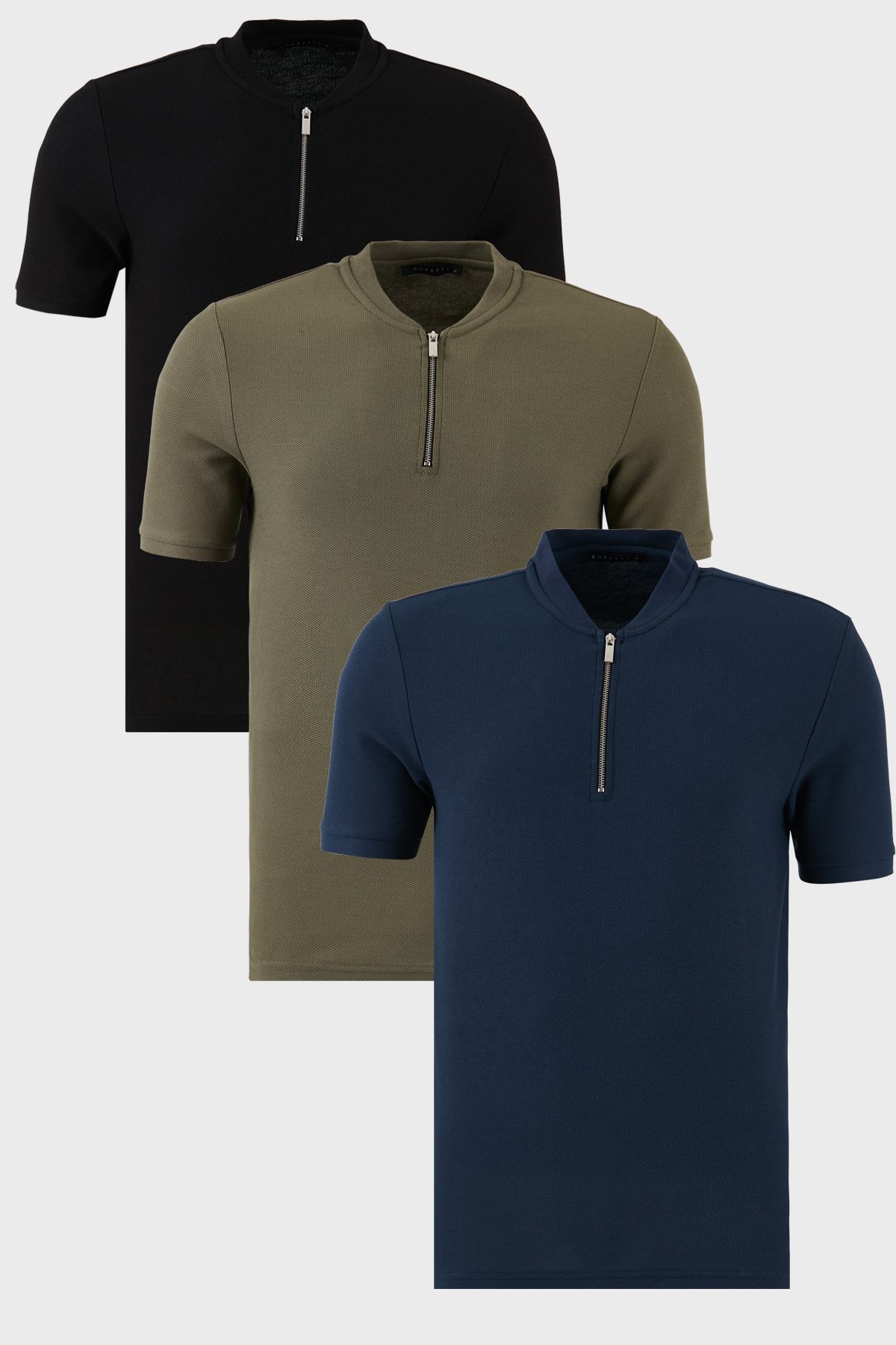 Buratti Pamuklu Regular Fit Yarım Fermuarlı Kolej Yaka 3'lü Paket T Shirt Erkek T SHİRT 5902653S3
