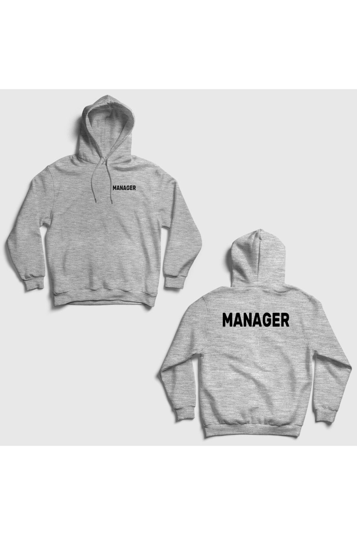 Presmono Unisex Gri Yönetici Müdür Manager Sırt Baskılı Kapüşonlu Sweatshirt 545889tt