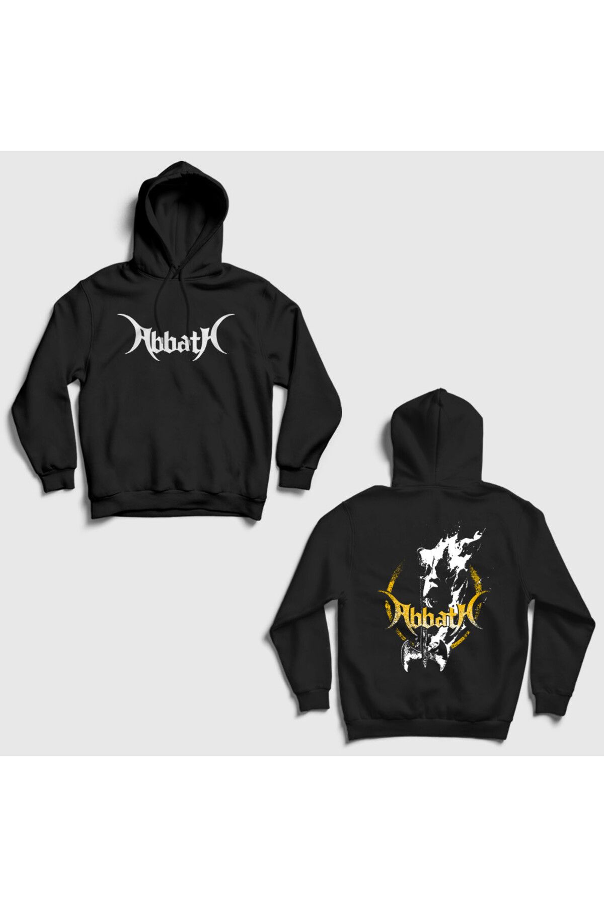 Presmono Unisex Siyah Axe Metal Abbath Sırt Baskılı Kapüşonlu Sweatshirt 541651tt
