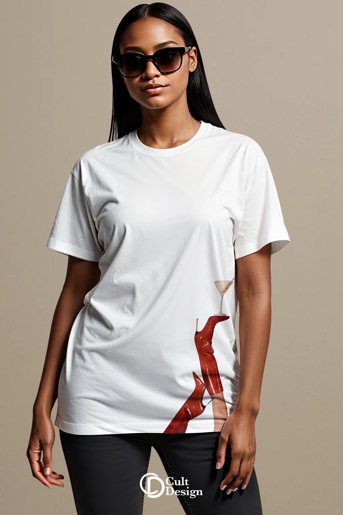 CULTDESİGN TERS TOPUK DETAYLI UNİSEX Premium Baskılı Basic, Organik Pamuklu, Bisiklet Yaka T-Shirt