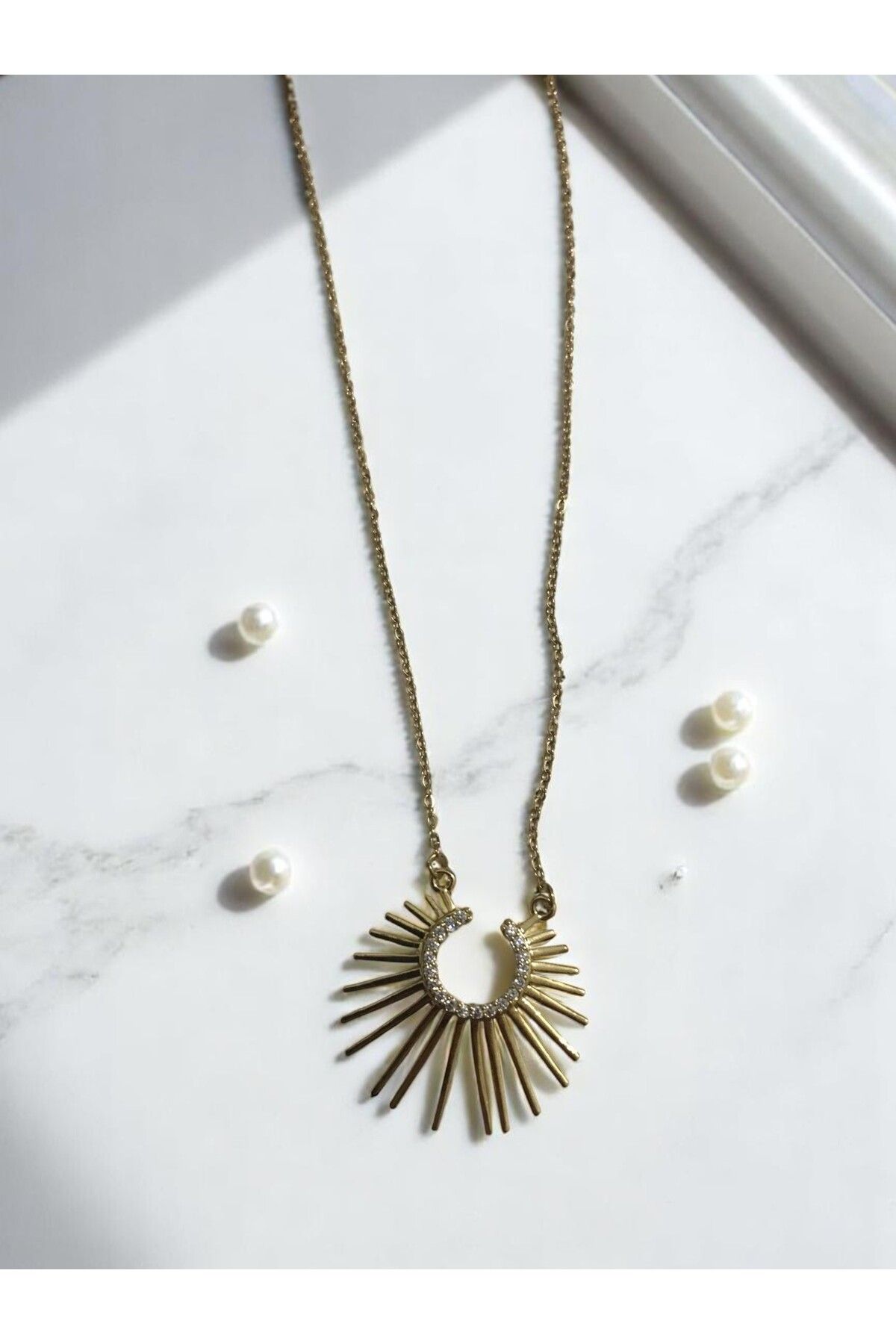 shop 316 L PASLANMAZ ÇELİK GOLD KAPLAMA MUTLULUK GÜNEŞİ KOLYESİ KARARMAZ