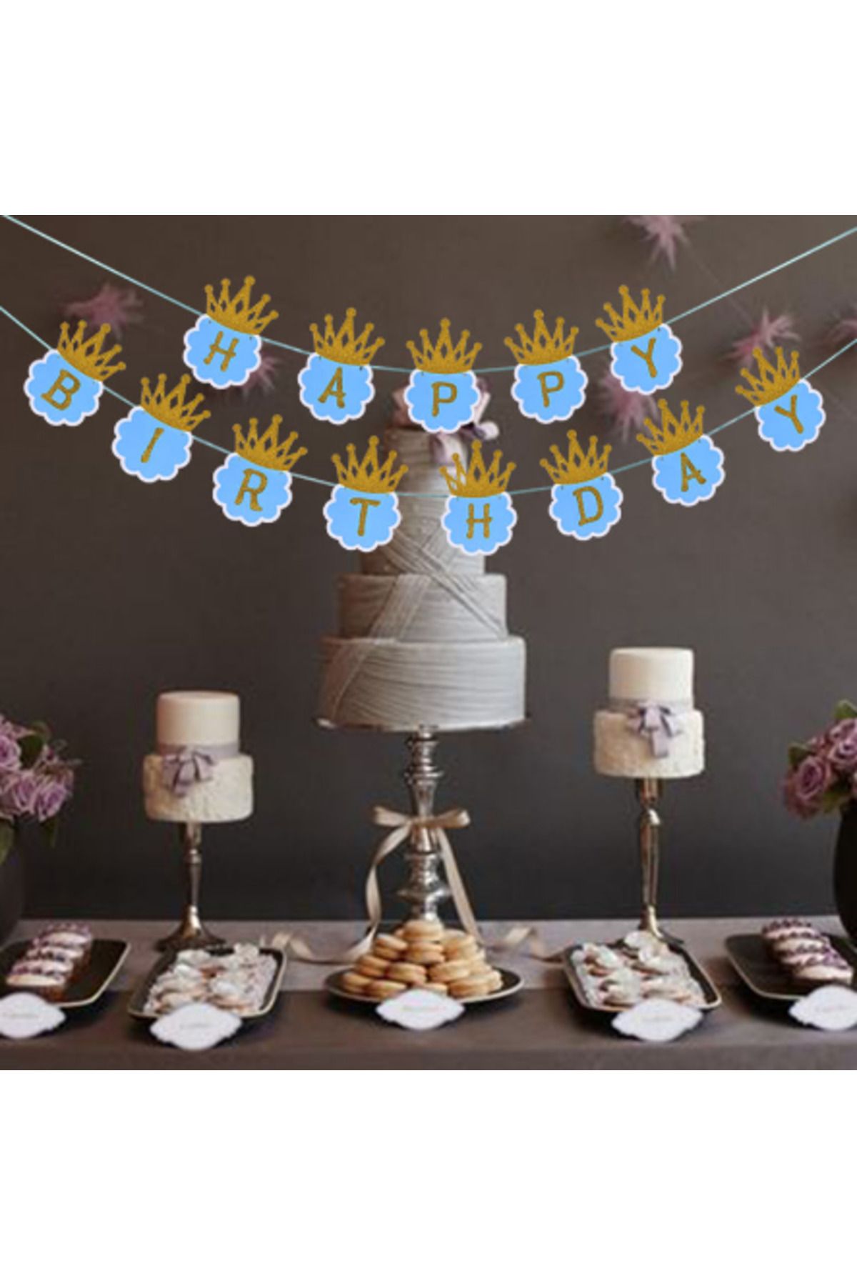 Avantaj Kapıda ® Simli Happy Birthday Flama Dekor 3 Metre Mavi Renk (Parti Temalı)