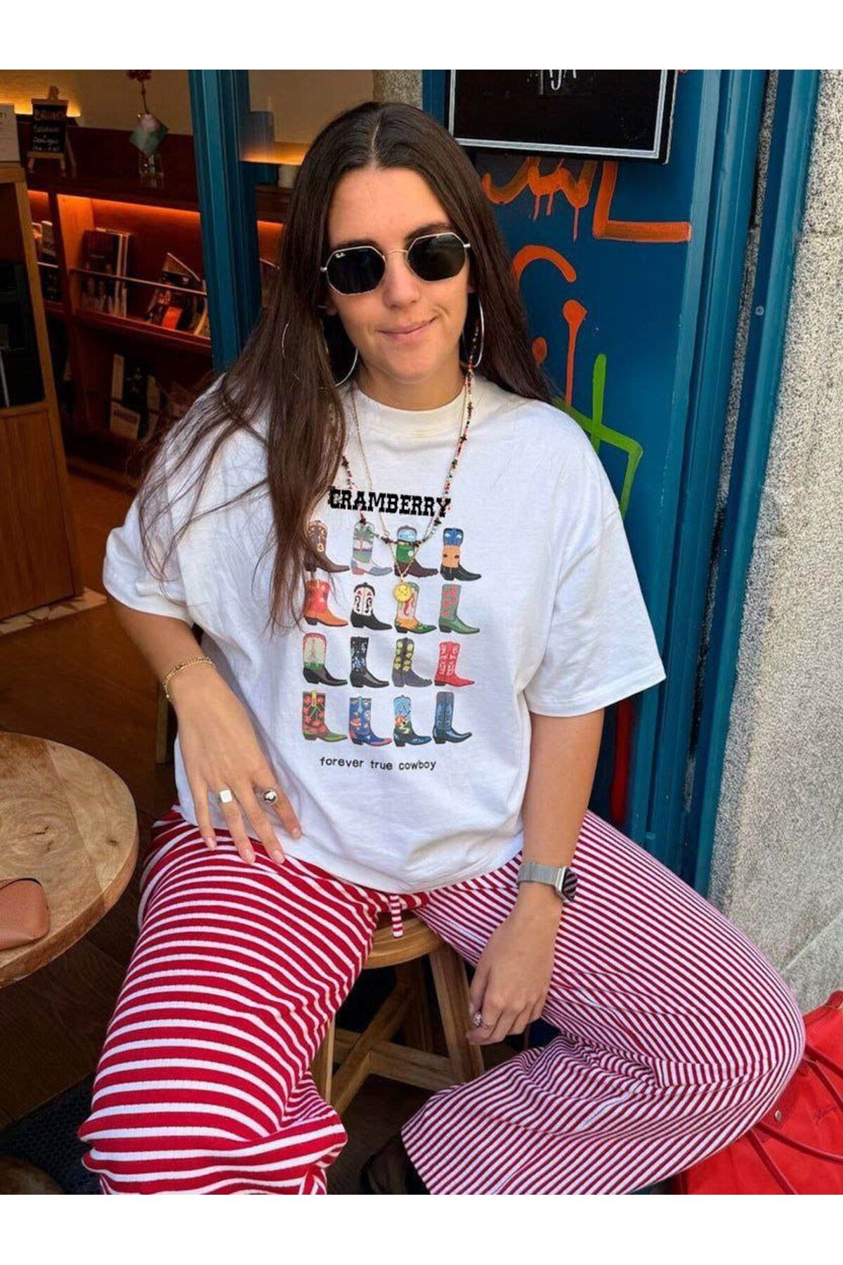 Butik Cowboy Çizme Baskılı Oversize T-shirt