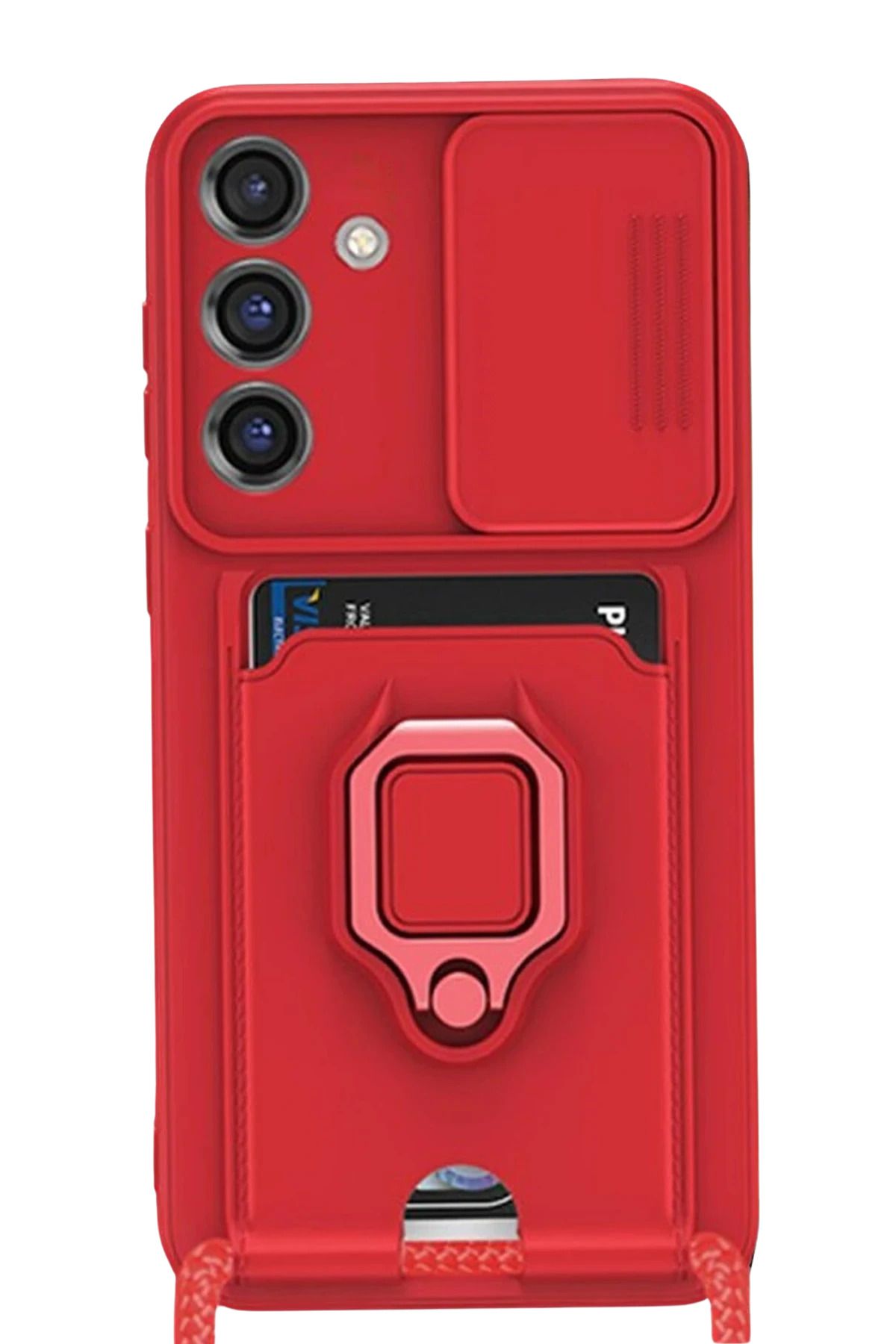 NewFace Samsung Galaxy S25 Plus Kılıf Zuma Kartvizitli Yüzüklü Silikon - Kırmızı GLSTD
