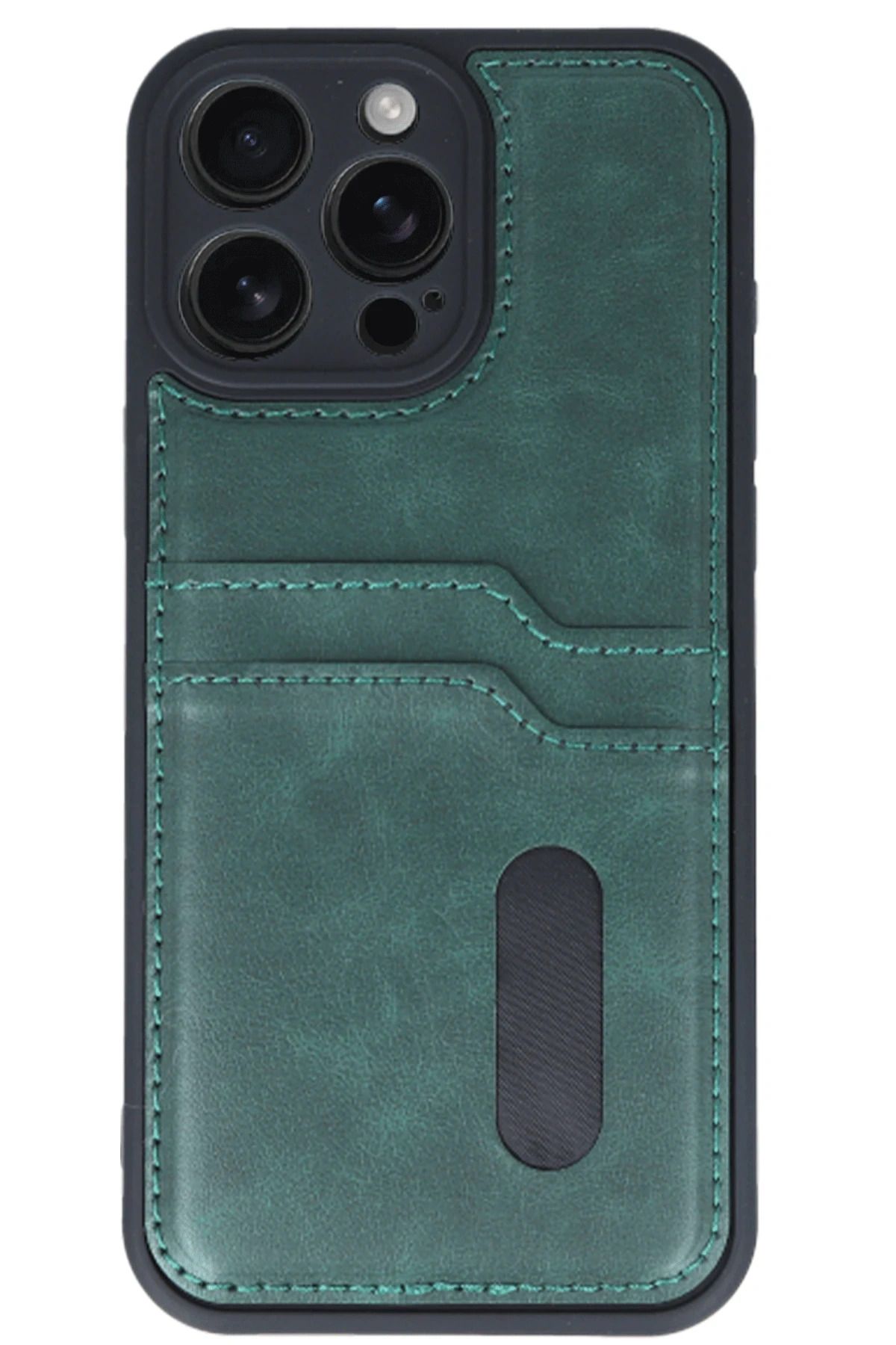 cepmoda iPhonE 16 PRO MAX | SARA Kartlıklı Telefon Kılıfı Lüx Deri Kaplama Arka Kapak | YEŞİL