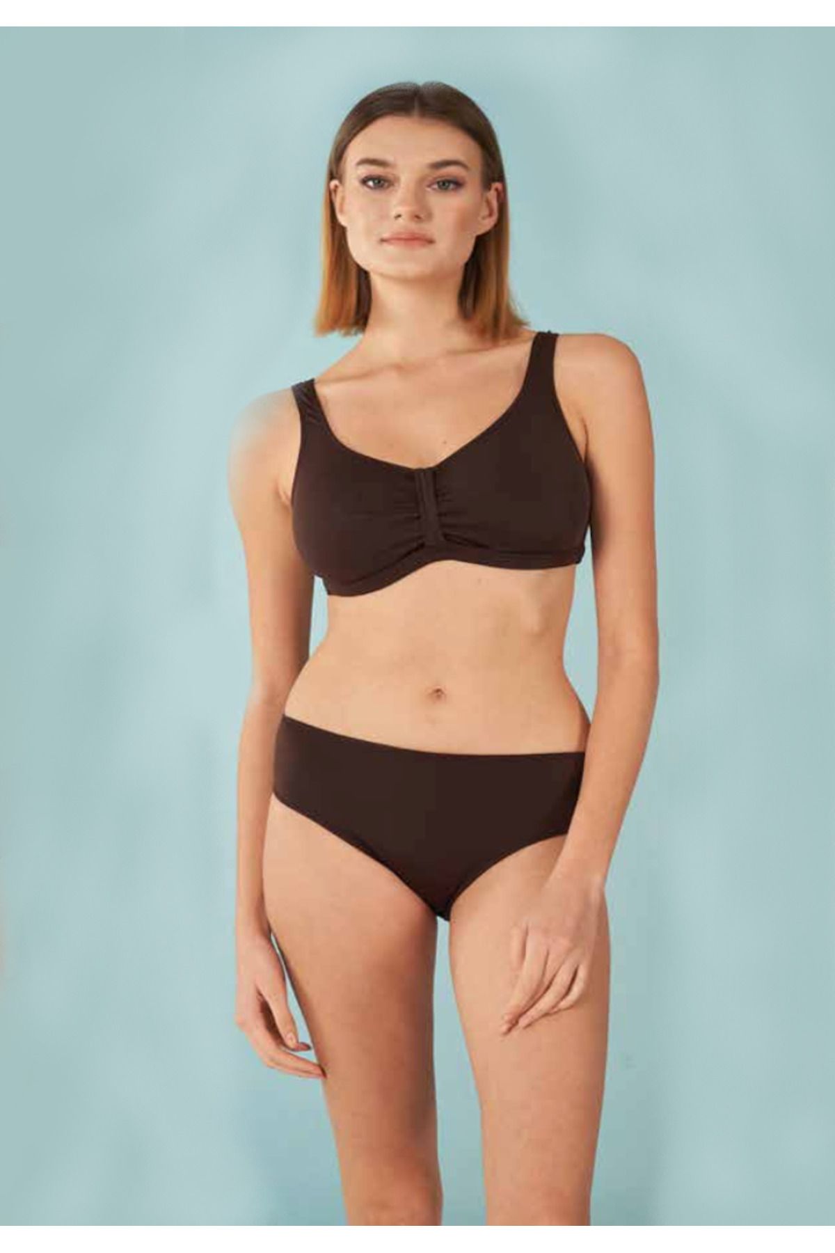 Fily İç Giyim ESTİVA Önü Büzğülü Kalın Askılı Büyük Bedenli Bikini Takım