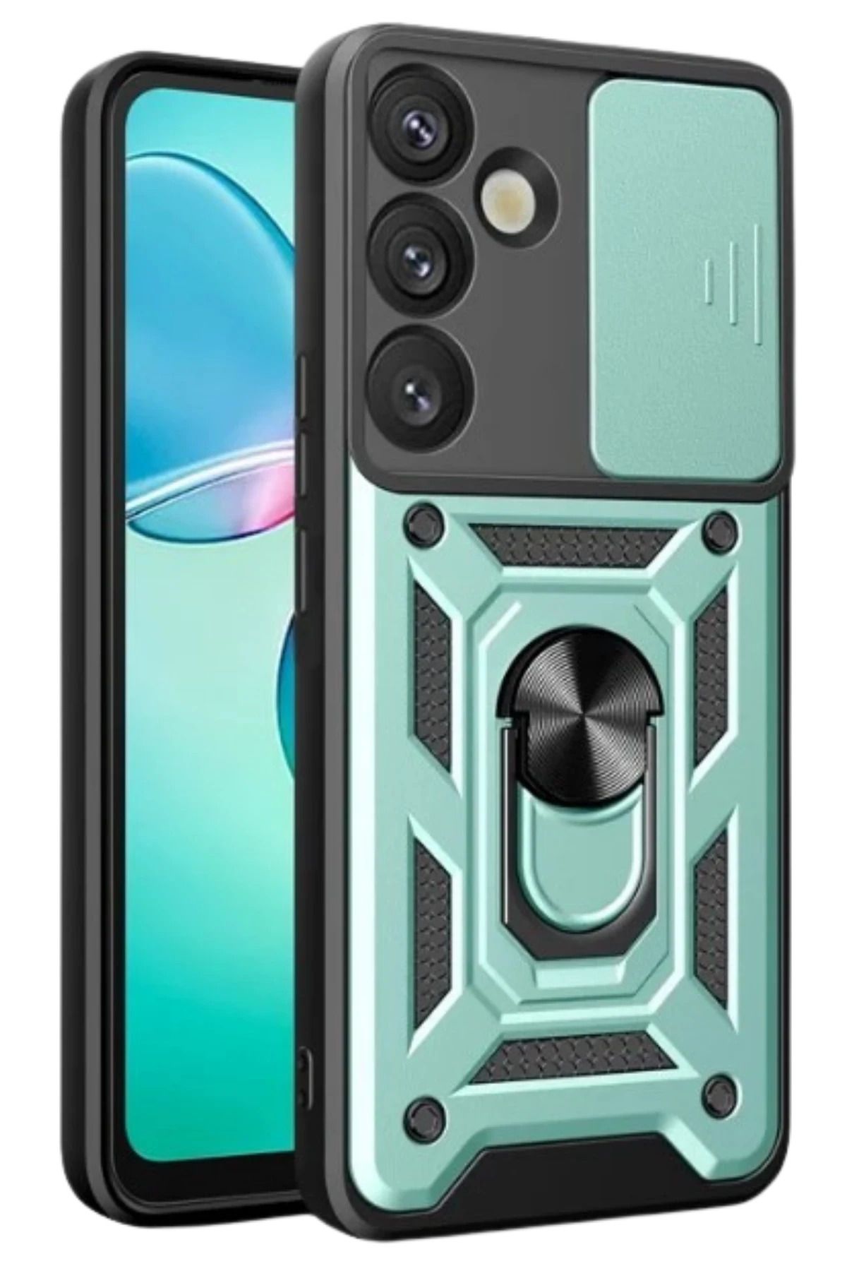 NewFace Samsung Galaxy S25 Kılıf Pars Lens Yüzüklü Silikon - Yeşil MRAYD