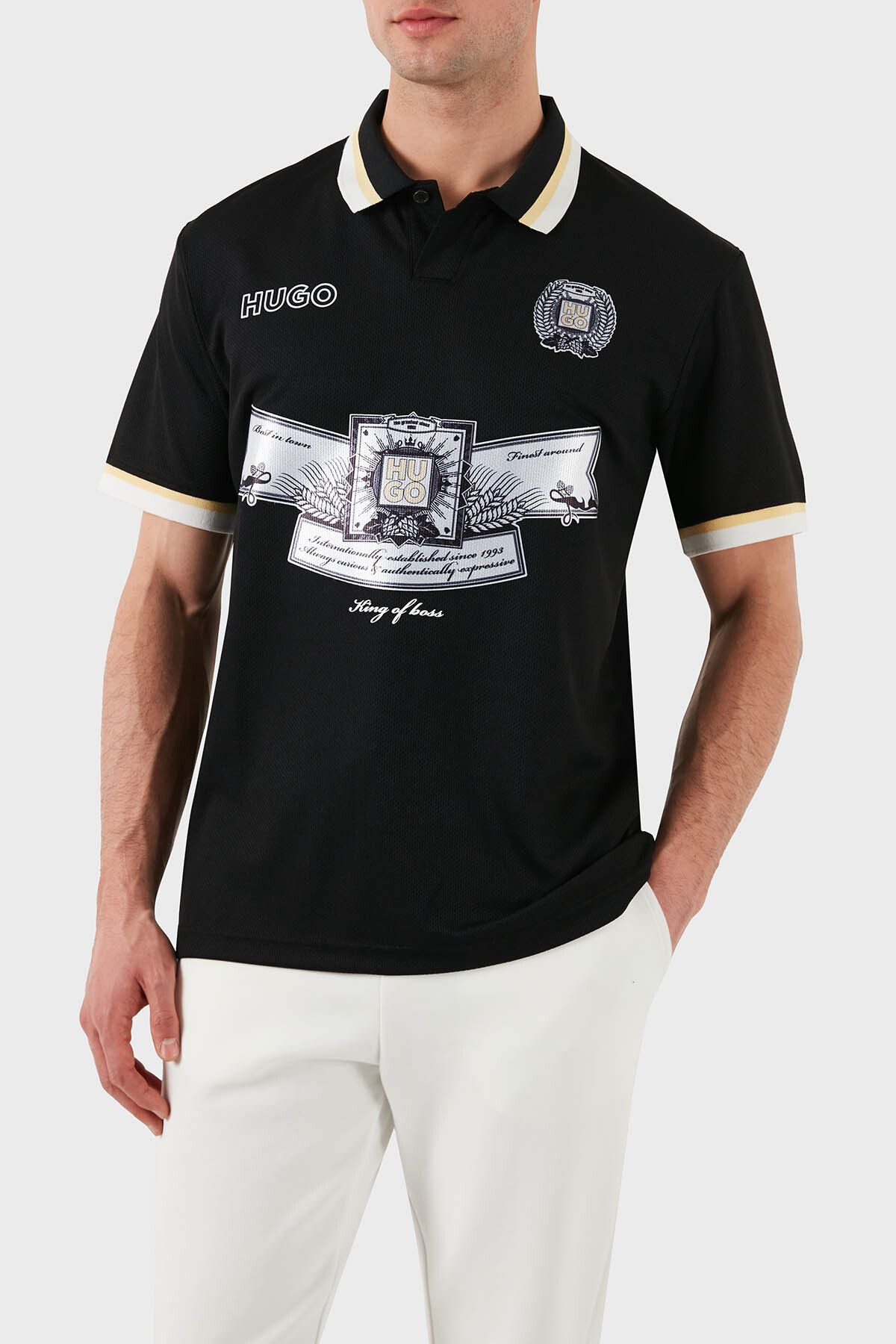 HUGO Relaxed Fit Logo Desenli Düğmeli Polo Yaka T Shirt Erkek POLO YAKA T SHİRT 50516088 001