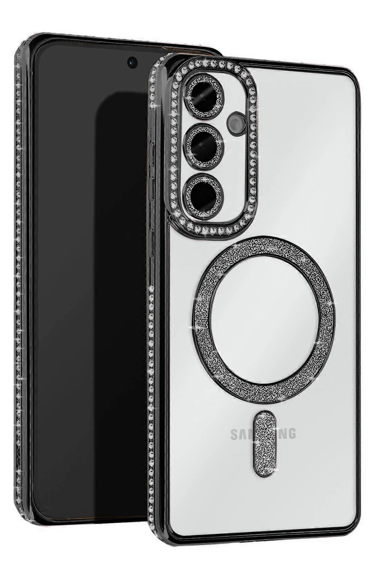 NewFace Samsung Galaxy S25 Kılıf Joke Simli Magneticsafe Kılıf - Siyah MRAYD