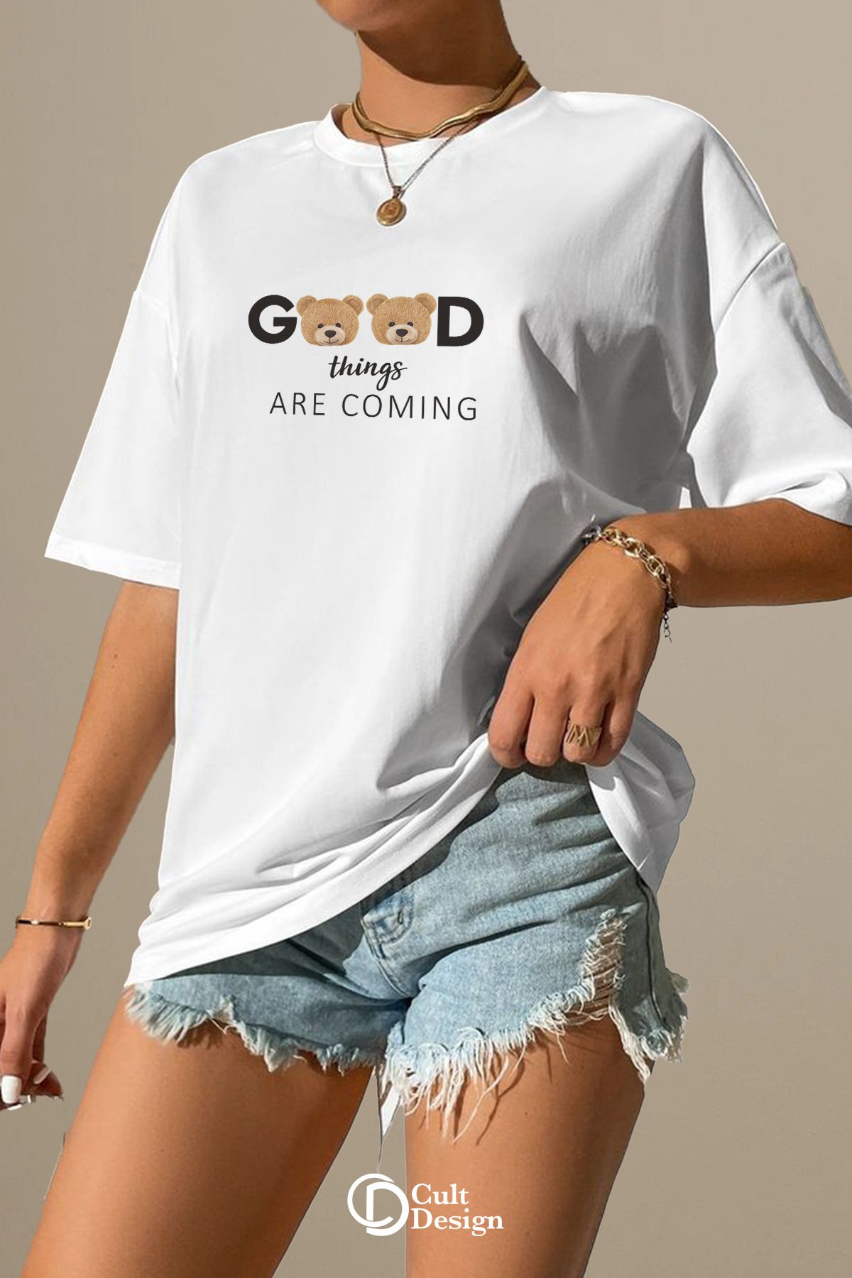 CULTDESİGN GOOD THİNGS KADIN Premium Baskılı Basic, Organik Pamuklu, Bisiklet Yaka T-Shirt