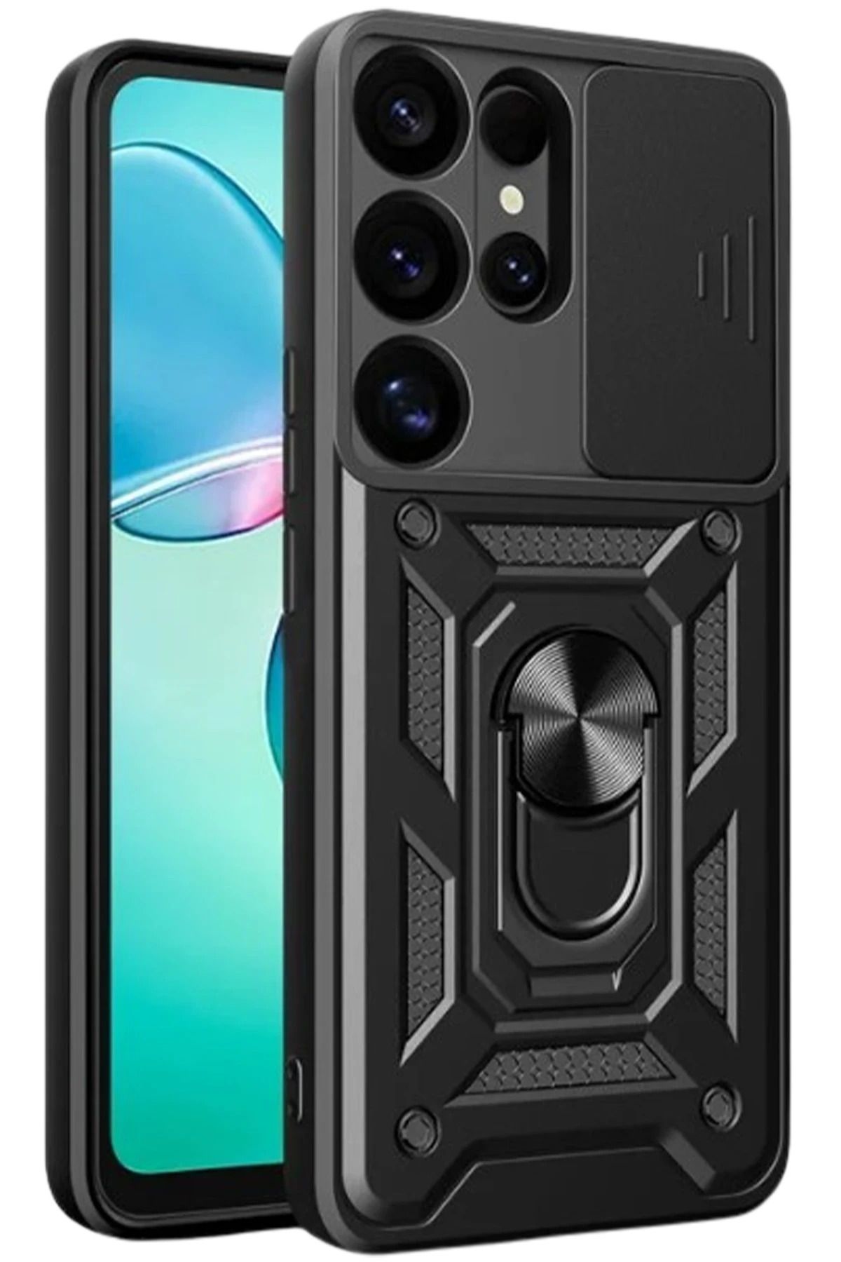 NewFace Samsung Galaxy S25 Ultra Kılıf Pars Lens Yüzüklü Silikon - Siyah MRAYD