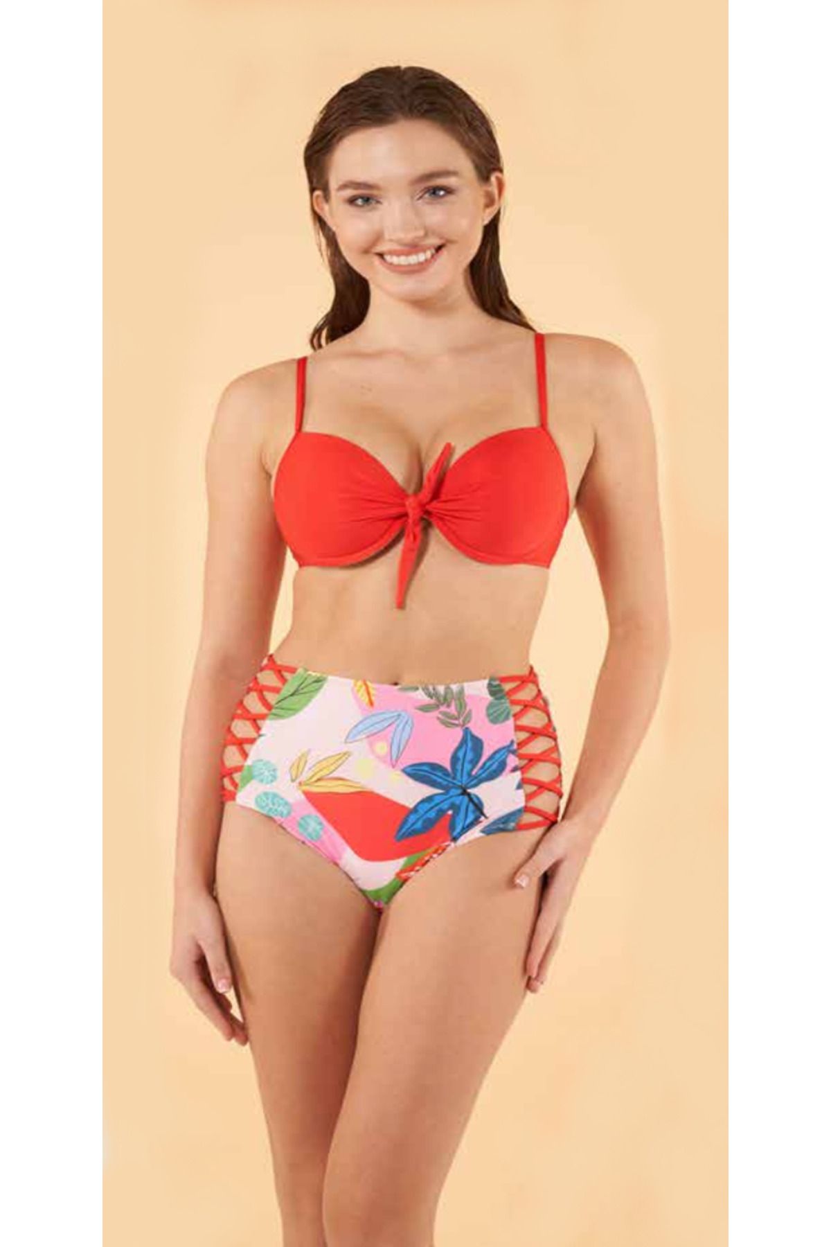 Fily İç Giyim ESTİVA Önü Fiyonklu Destekli Sütyen Çapraz Bağlı Slip Bikini Takım