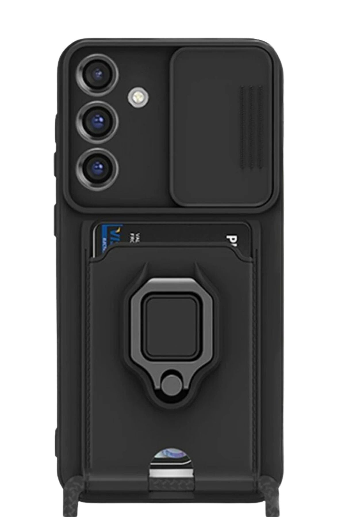 NewFace Samsung Galaxy S25 Plus Kılıf Zuma Kartvizitli Yüzüklü Silikon - Siyah MRAYD
