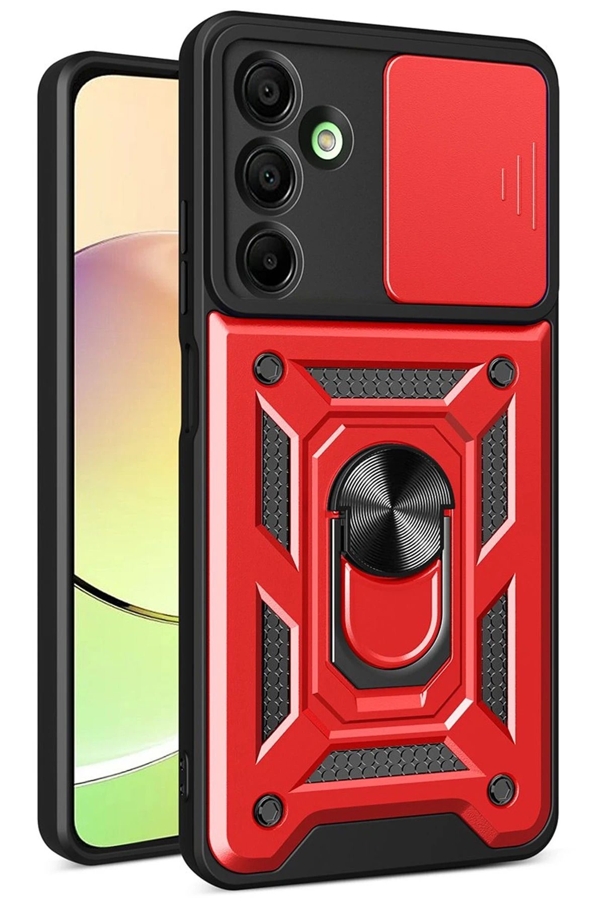 NewFace Samsung Galaxy A26 Kılıf Pars Lens Yüzüklü Silikon - Kırmızı MRAYD