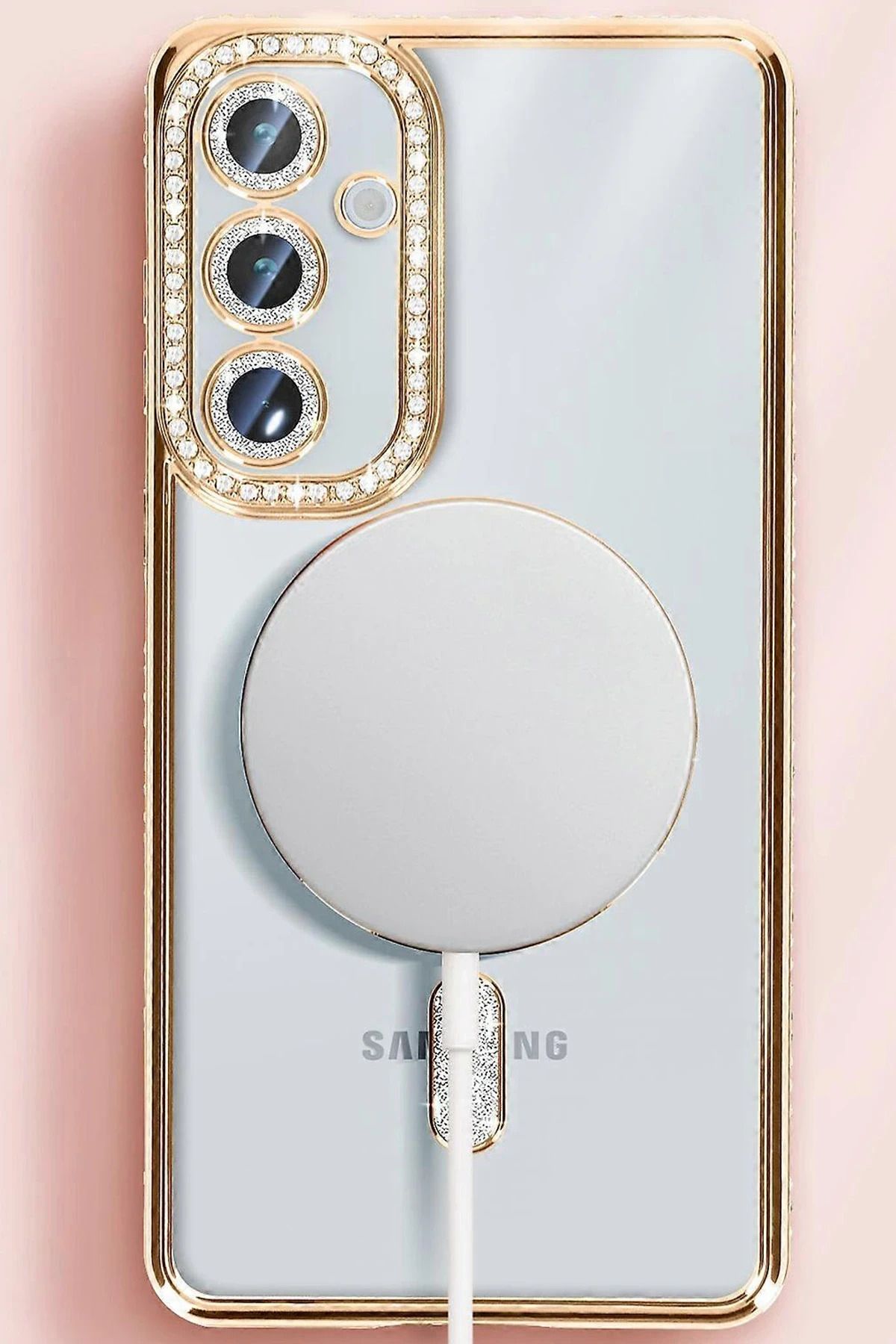 NewFace Samsung Galaxy S25 Kılıf Joke Simli Magneticsafe Kılıf - Pembe GLSTD