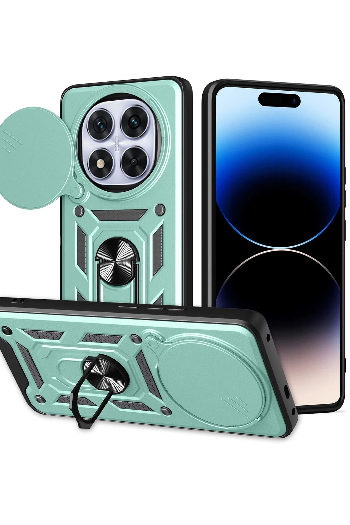 NewFace Xiaomi Redmi Note 14 Pro Plus Kılıf Pars Lens Yüzüklü Silikon - Yeşil MRAYD