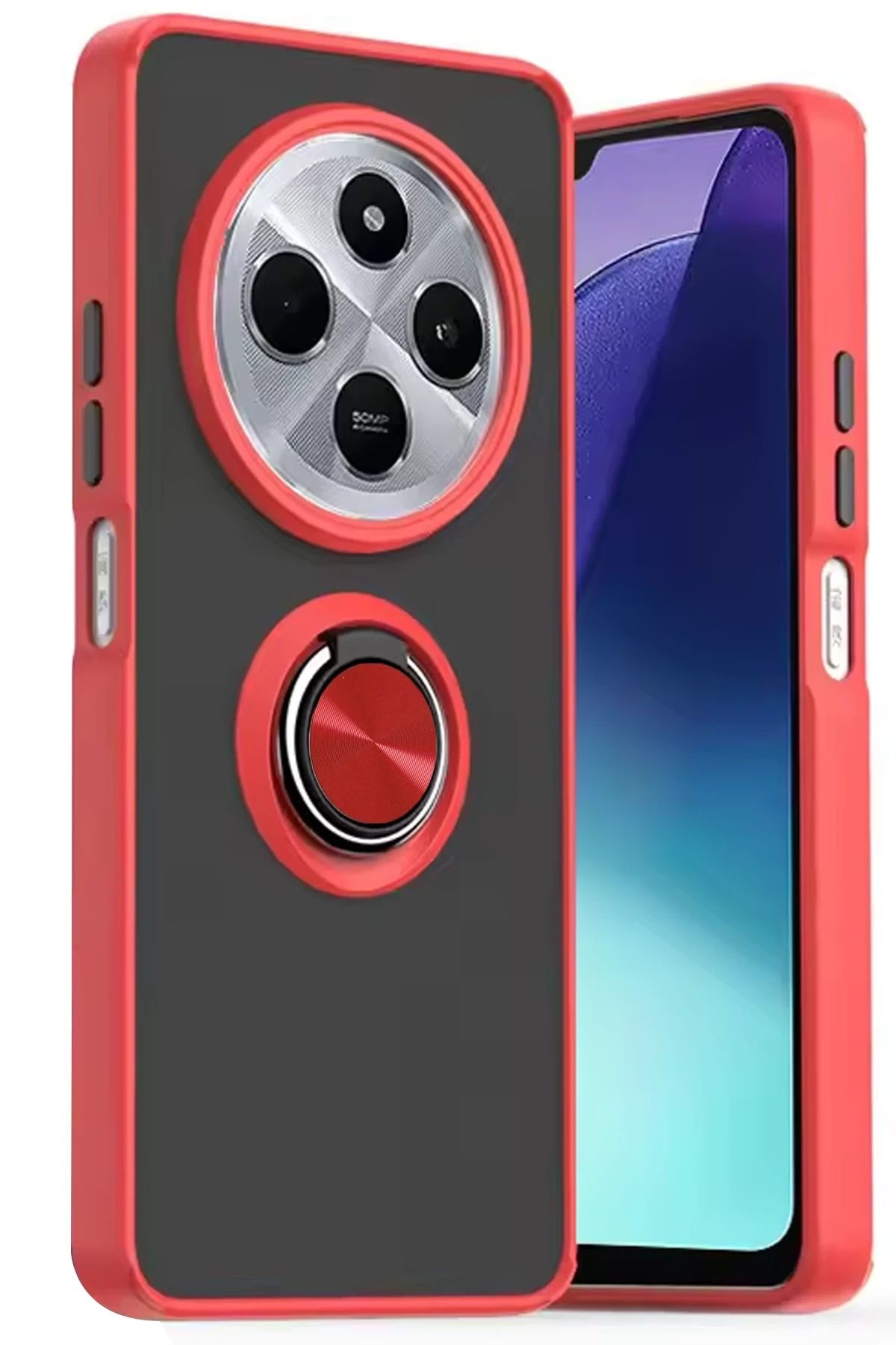NewFace Xiaomi Redmi 14C Kılıf Montreal Yüzüklü Silikon Kapak - Kırmızı MRAYD