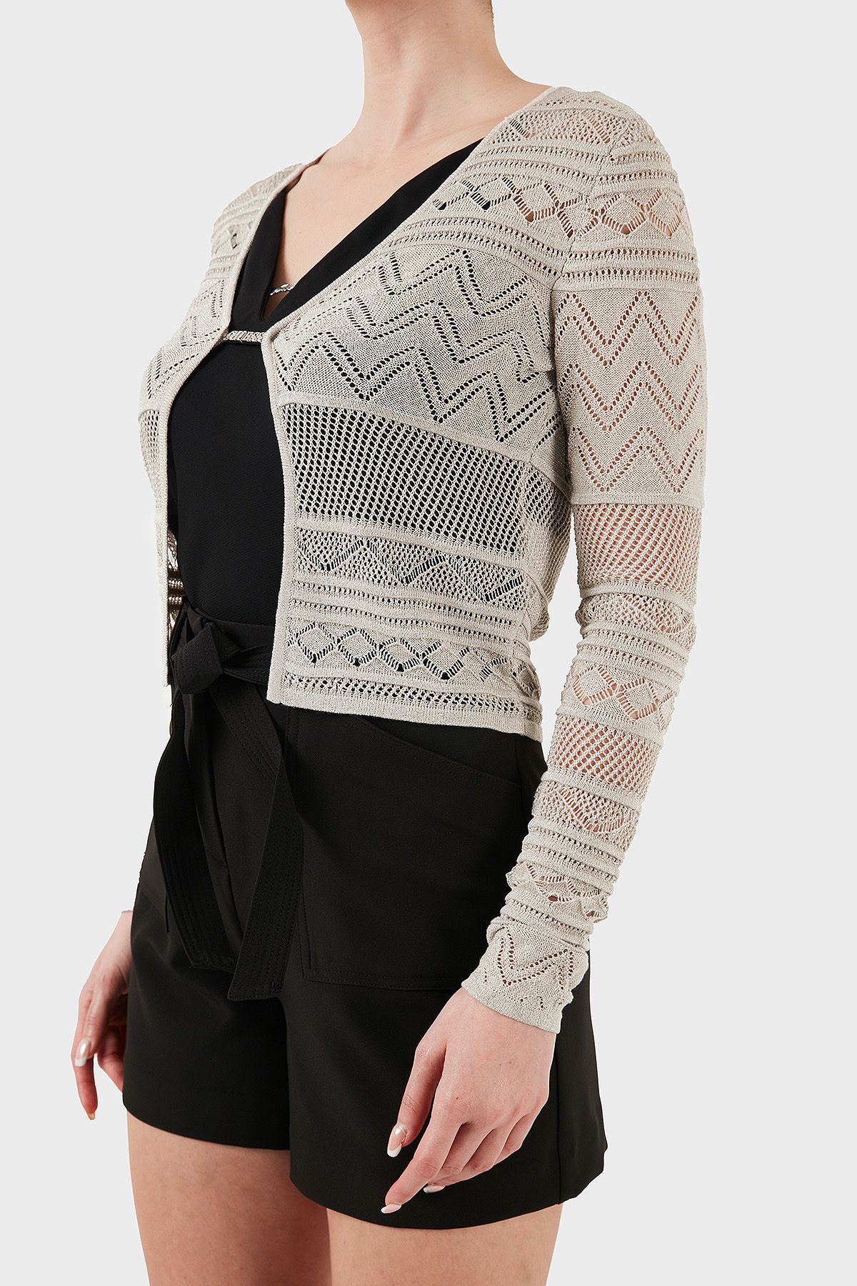 Guess-Nellie Openwork Regular Fit V λαιμόκοψη Ασημί κοντή ζακέτα W5GR15Z3E22 ΖΑΚΙ W5GR15 Z3E22 F97H 6