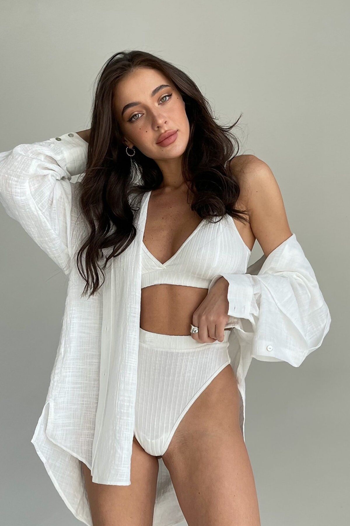 Dilara Boutique Kadın Beyaz Yüksek Bel Dolgusuz Slip Takım