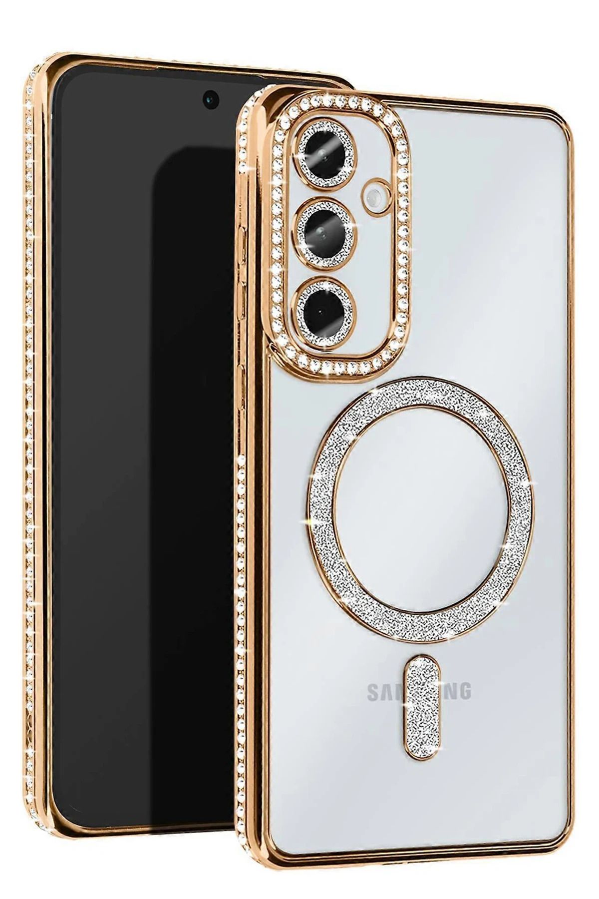 NewFace Samsung Galaxy S25 Plus Kılıf Joke Simli Magneticsafe Kılıf - Gold MRAYD