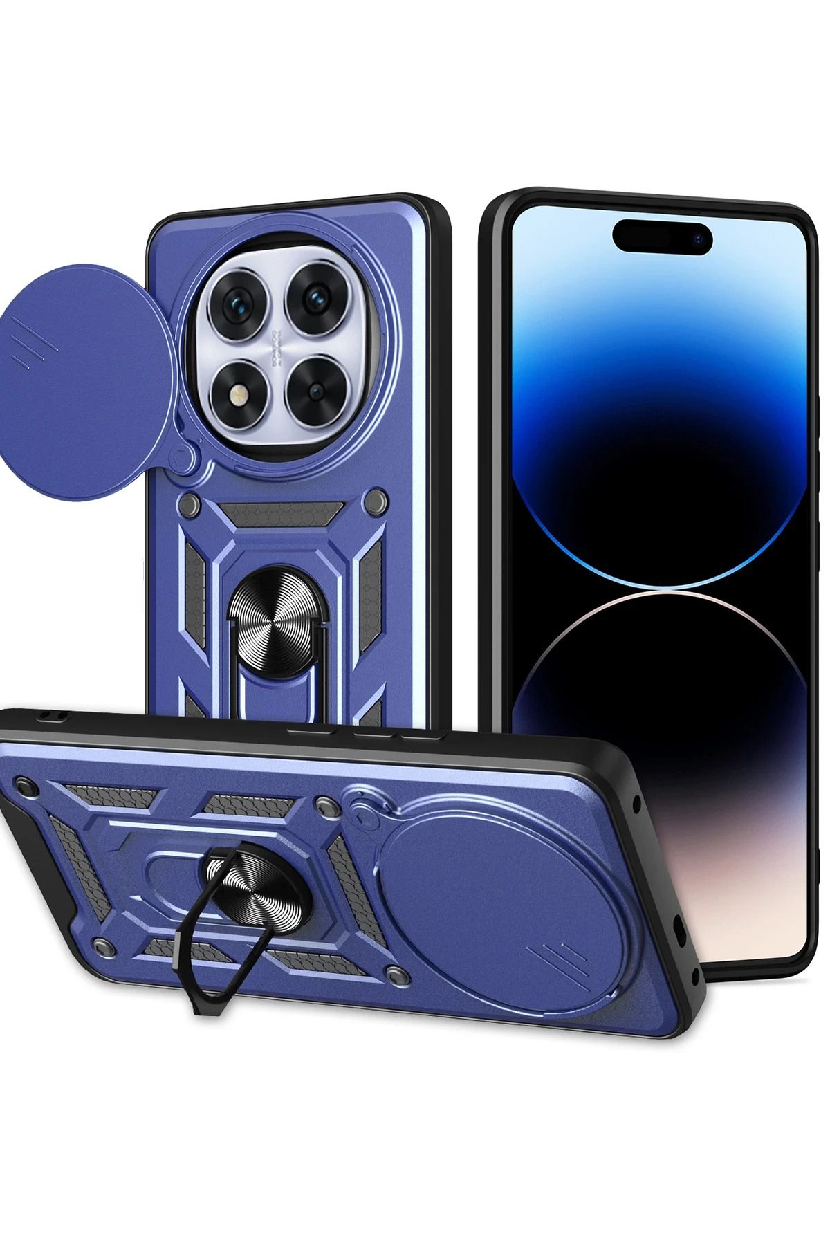 NewFace Xiaomi Redmi Note 14 Pro Plus Kılıf Pars Lens Yüzüklü Silikon - Lacivert MRAYD