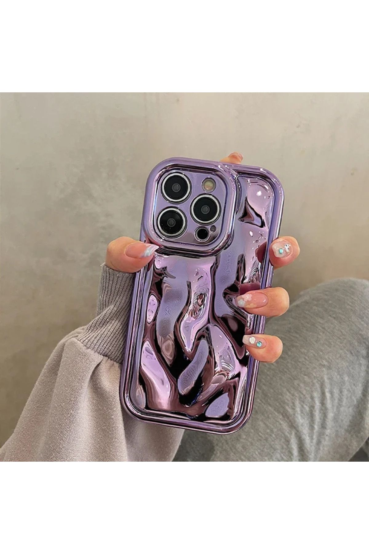 KOSO İPHONE 15 PRO MAX MOR HOLOGRAM KABARTMALI PARLAK SİLİKON TELEFON KILIFI