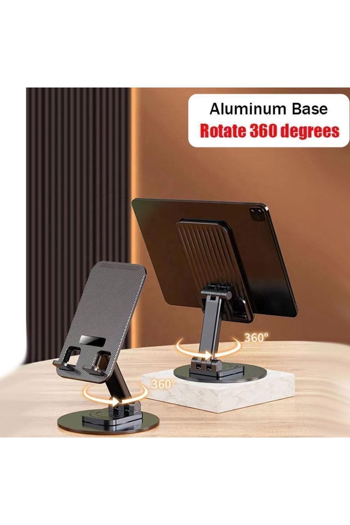WASHA Yüksek Kalite Metal 360 Dönebilen Ayarlanabilir Telefon Ve Tablet Tutucu Masa Üstü Stand Siyah