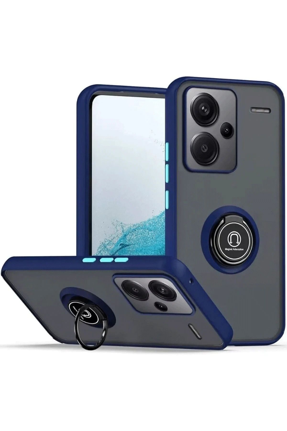 NewFace Xiaomi Redmi Note 13 Pro Plus Kılıf Montreal Yüzüklü Silikon Kapak - Lacivert MRAYD