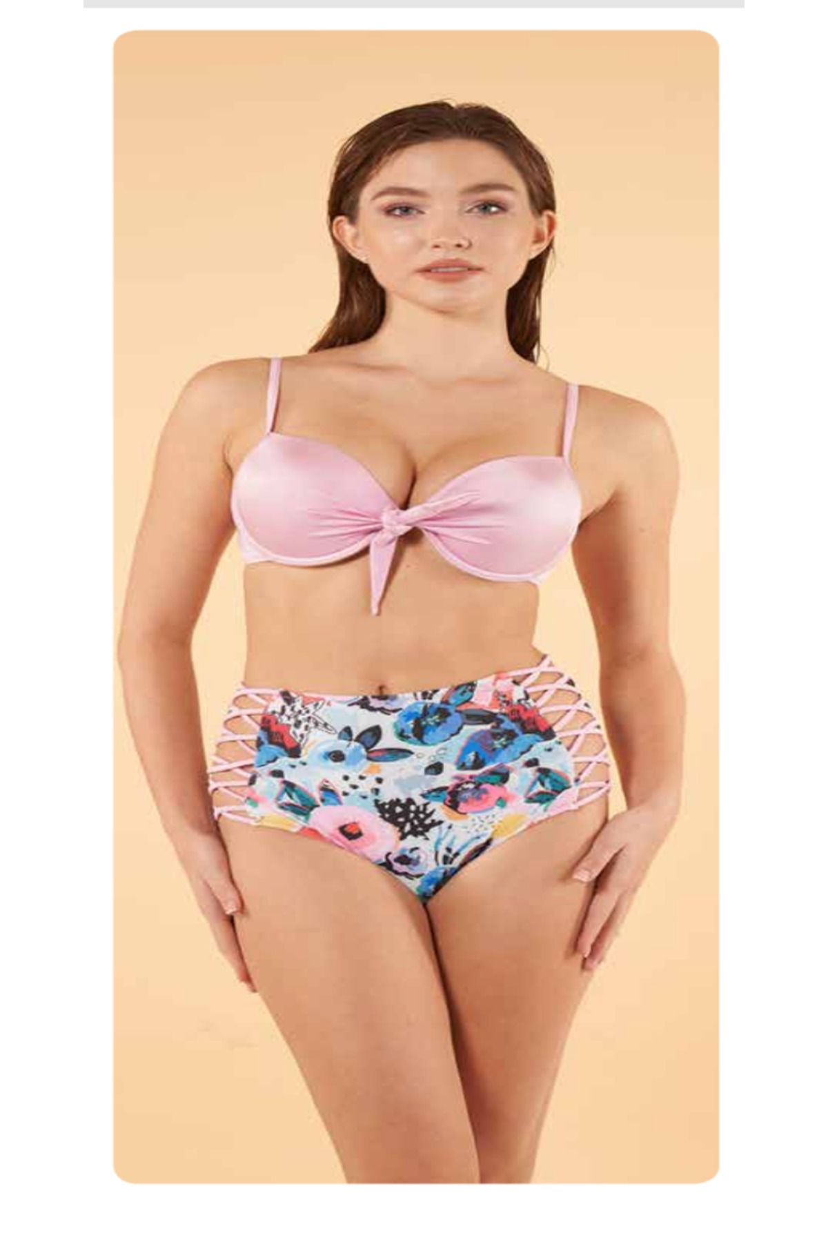 Fily İç Giyim ESTİVA Önü Fiyonklu Destekli Sütyen Çapraz Bağlı Slip Bikini Takım
