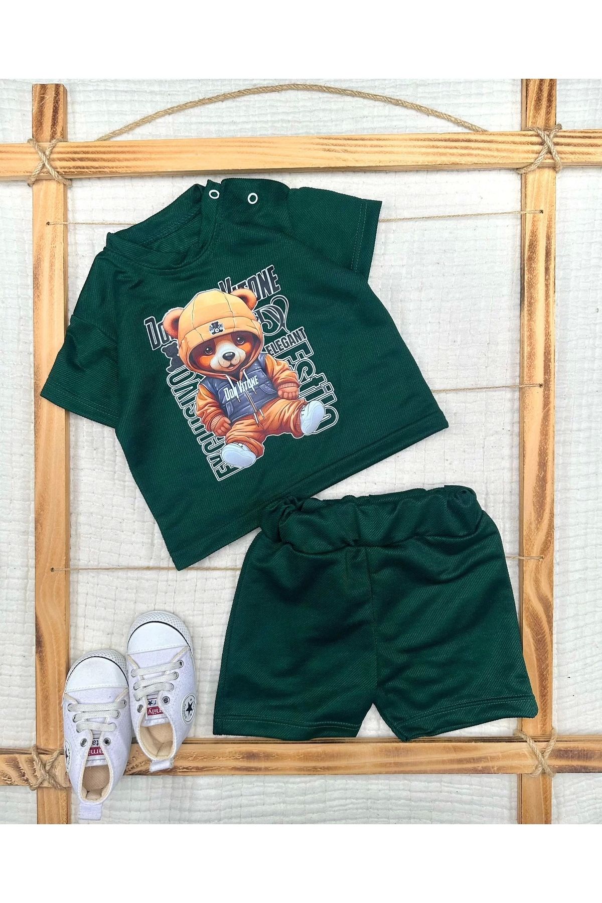 Dilara Boutique 9-12-18-24 Ay Dansçı Ayıcık Baskılı Şortlu Kısa Kollu Tişört 2li Erkek Bebek Takımı