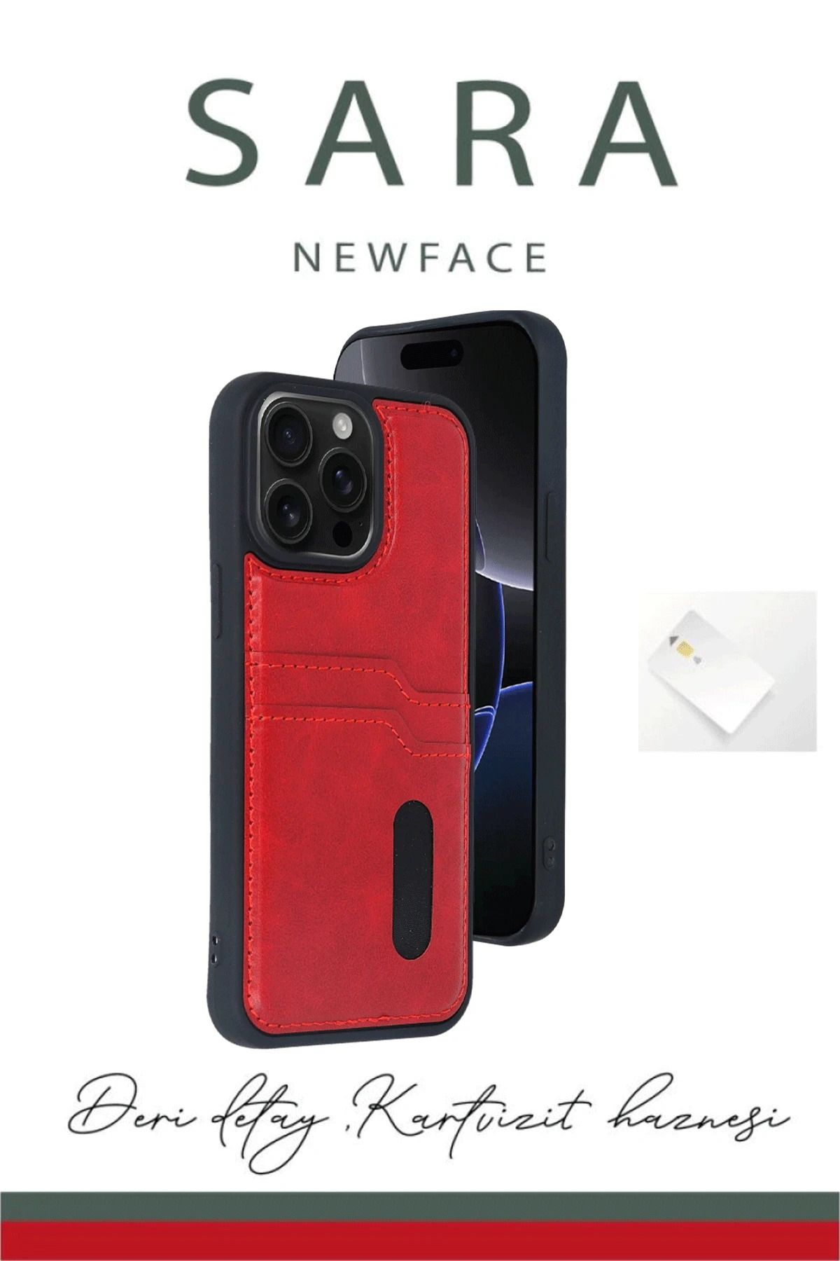 NewFace iPhone 16 Kılıf Sara Kartvizitli Deri Kılıf - Lacivert MRAYD