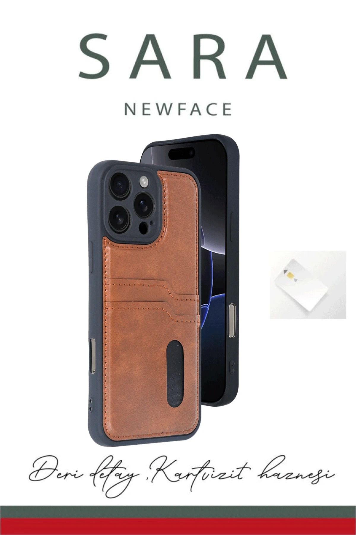 NewFace iPhone 16 Pro Kılıf Sara Kartvizitli Deri Kılıf - Lacivert GLSTD