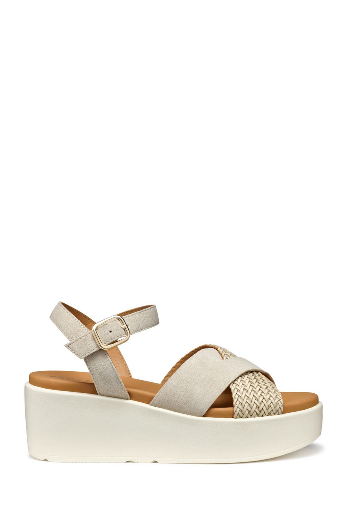 Geox Kadın Bej D Xand 2.2S A - Suede Bilekten Tokalı Dolgu Topuklu Deri Sandalet D55M1B00022C6738
